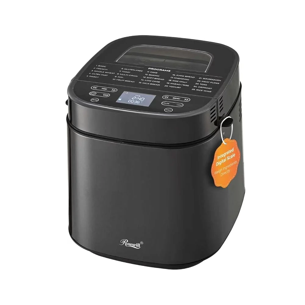 Rosewill 25-in-1 Automatic Bread Maker with Built-in Digital Scale, 3 Loaf Size up to 2.5LB, Beginner-Friendly w/ 700W High Power Dual Heater System, BPA-Free Nonstick Coating Pan - Black Sesame