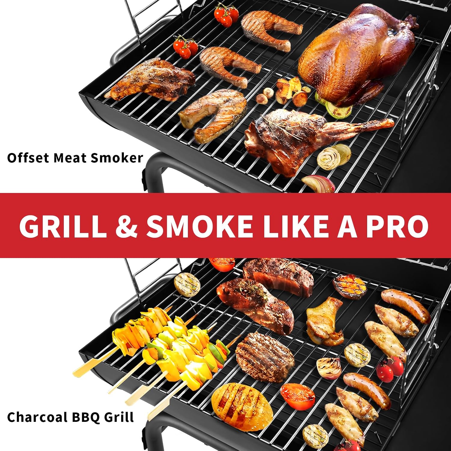 Kendane Barrel Charcoal Grill, Large Charcoal Grills with Side Shelf