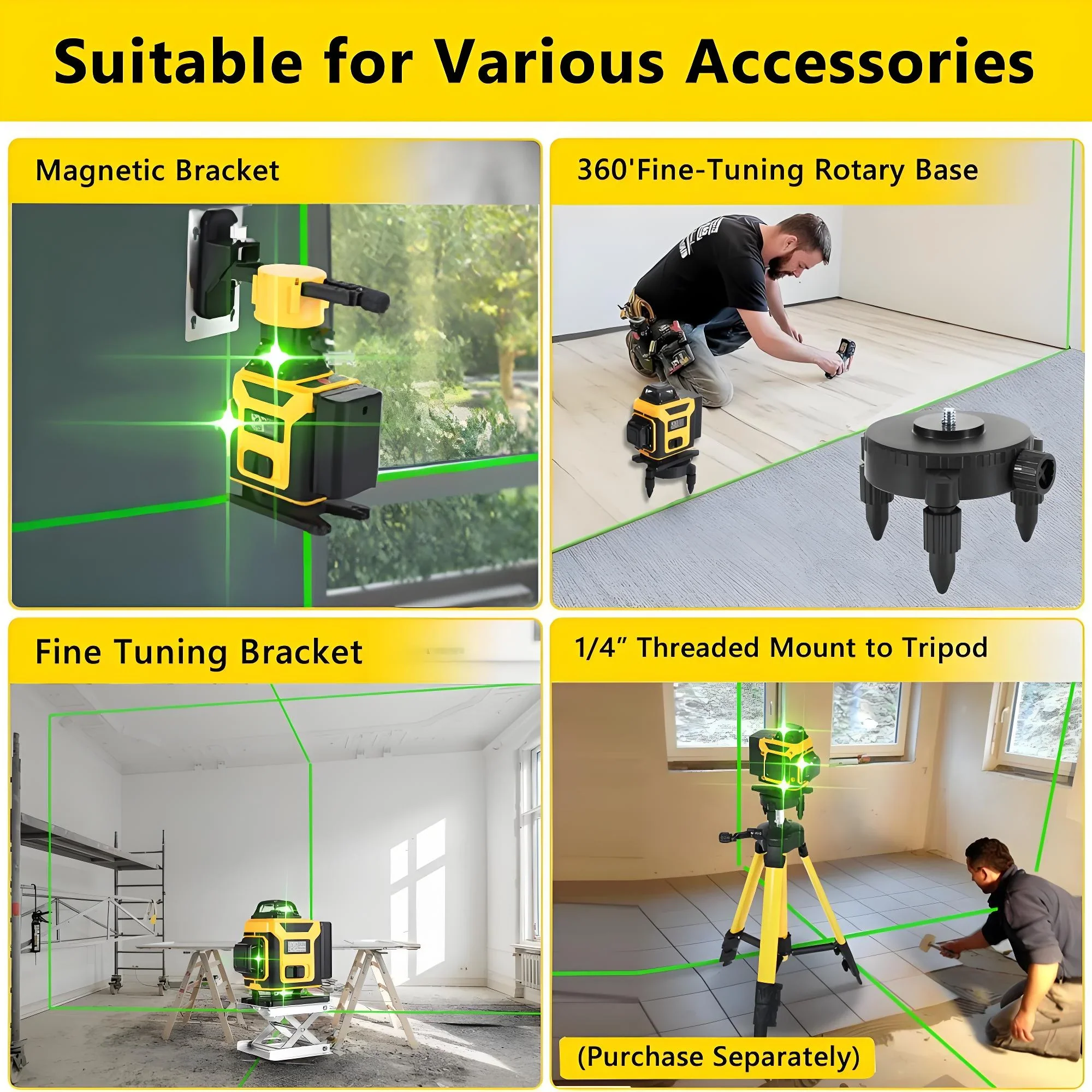 Laser Level,GOCHIFIX 16 Lines 4x360�� Green Cross Laser Level Self Leveling with Tripod,Rotating Bracket,Remote Control,Lifting Platform,Rechargeable Battery and Storage Box