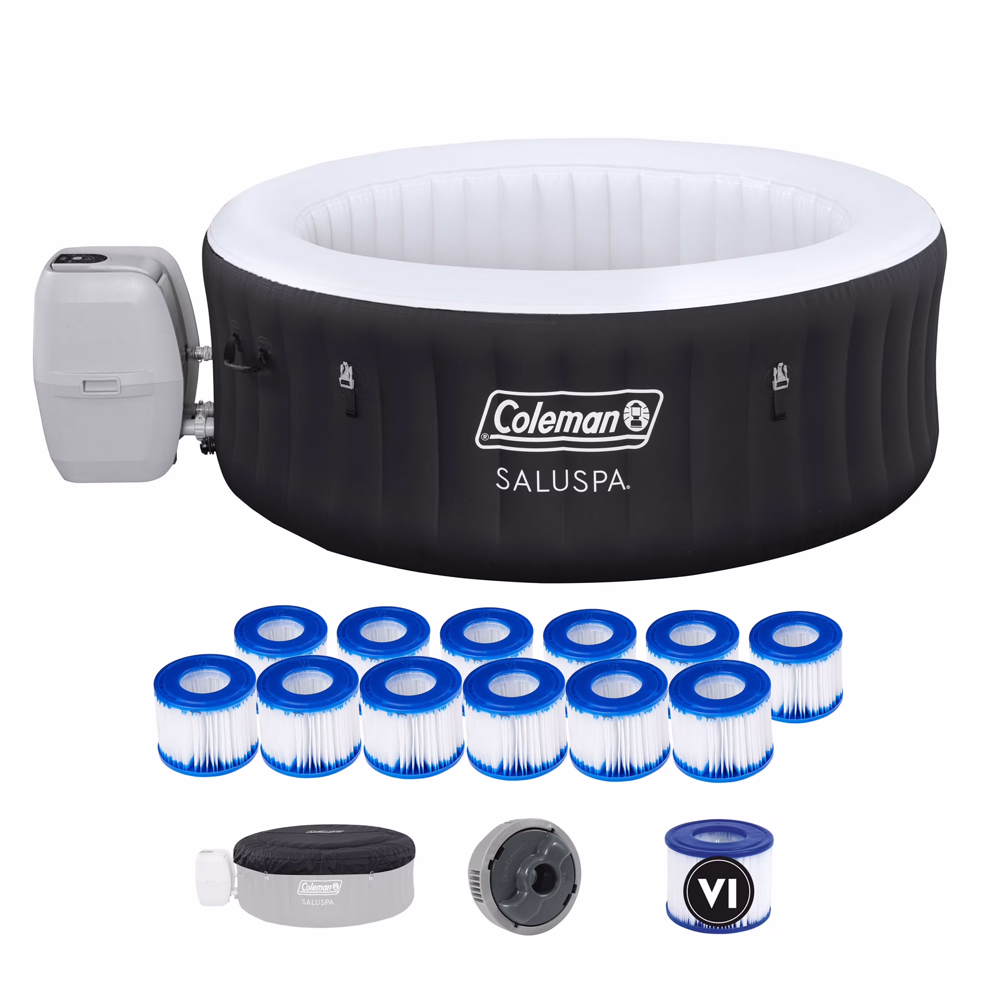 Coleman Saluspa 4 Person Inflatable Hot Tub Spa with 12 Filter Cartridges