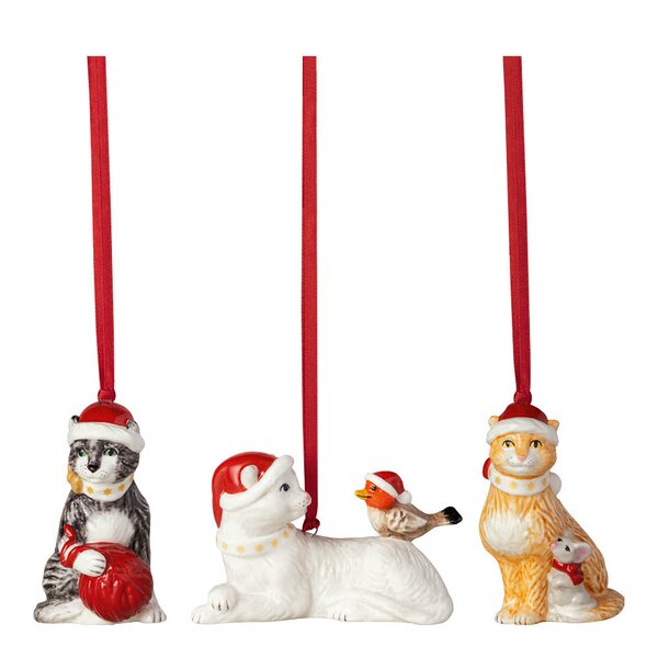 Nostalgic Ornament katt 19,5x14 cm 3 stk multi