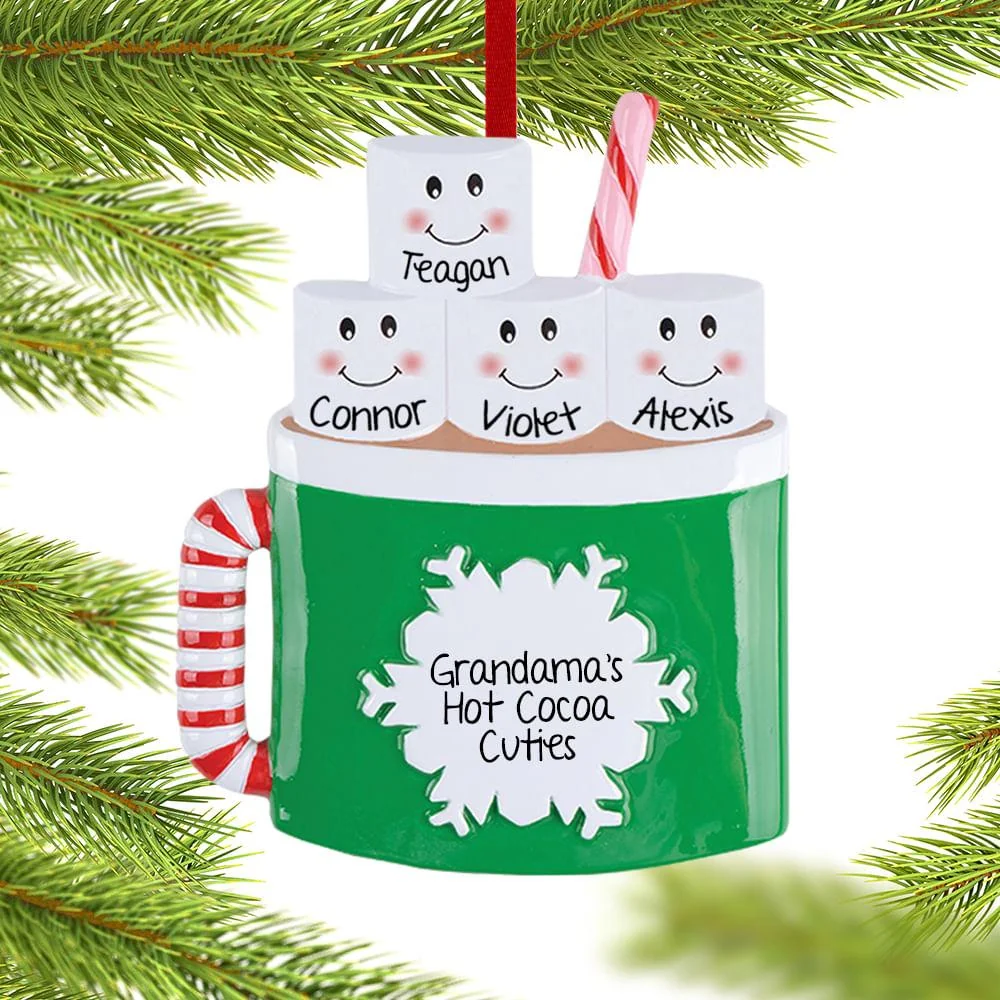 Marshmallow Mug Family Personalized Ornament - 3, 4, 5, 6 Family Members