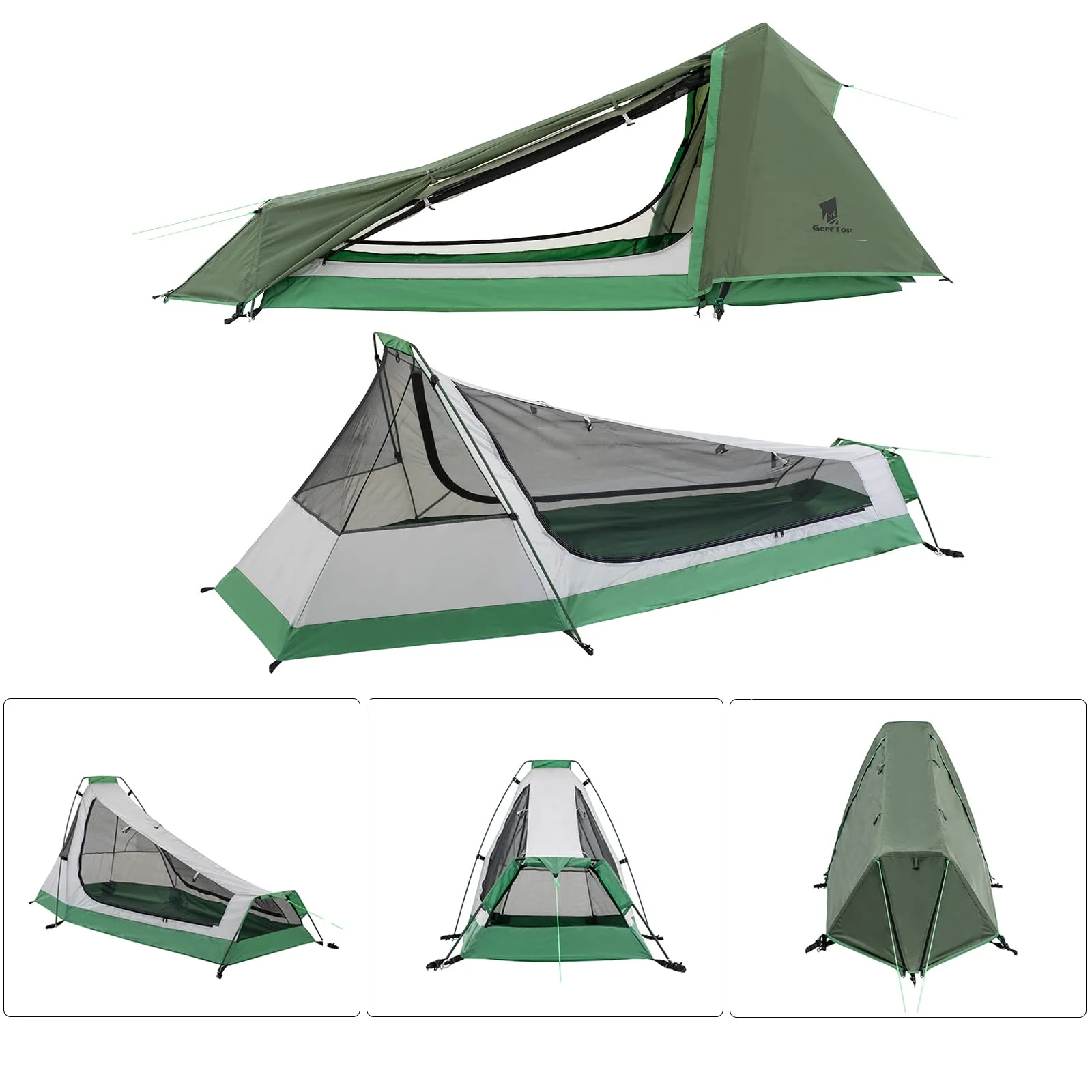 Ultralight Bivy Tent for 1 Person 3 Season Waterproof Single Person Backpacking Tent for Camping Hiking Backpack Travel Outdoor Survival Gear(green) - Image 4