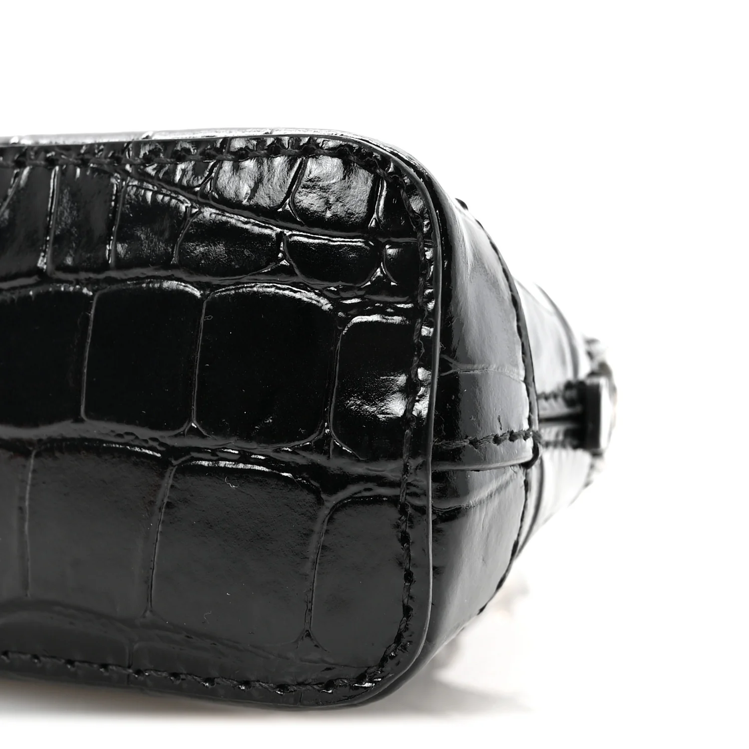 Shiny Calfskin Logo Crocodile Embossed Mini Ville Top Handle Bag Black