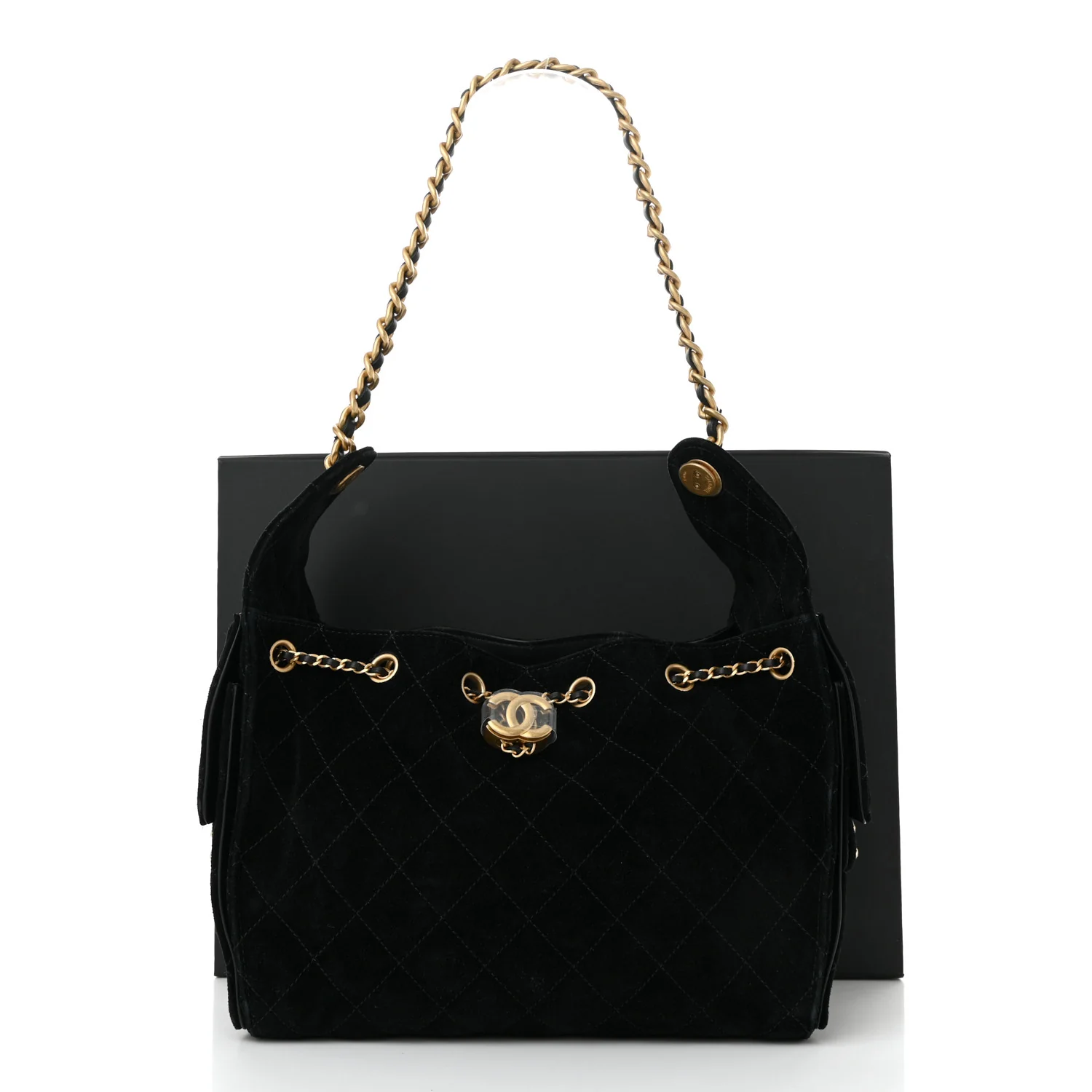 Suede Quilted Small Chanel 25 Handbag Black