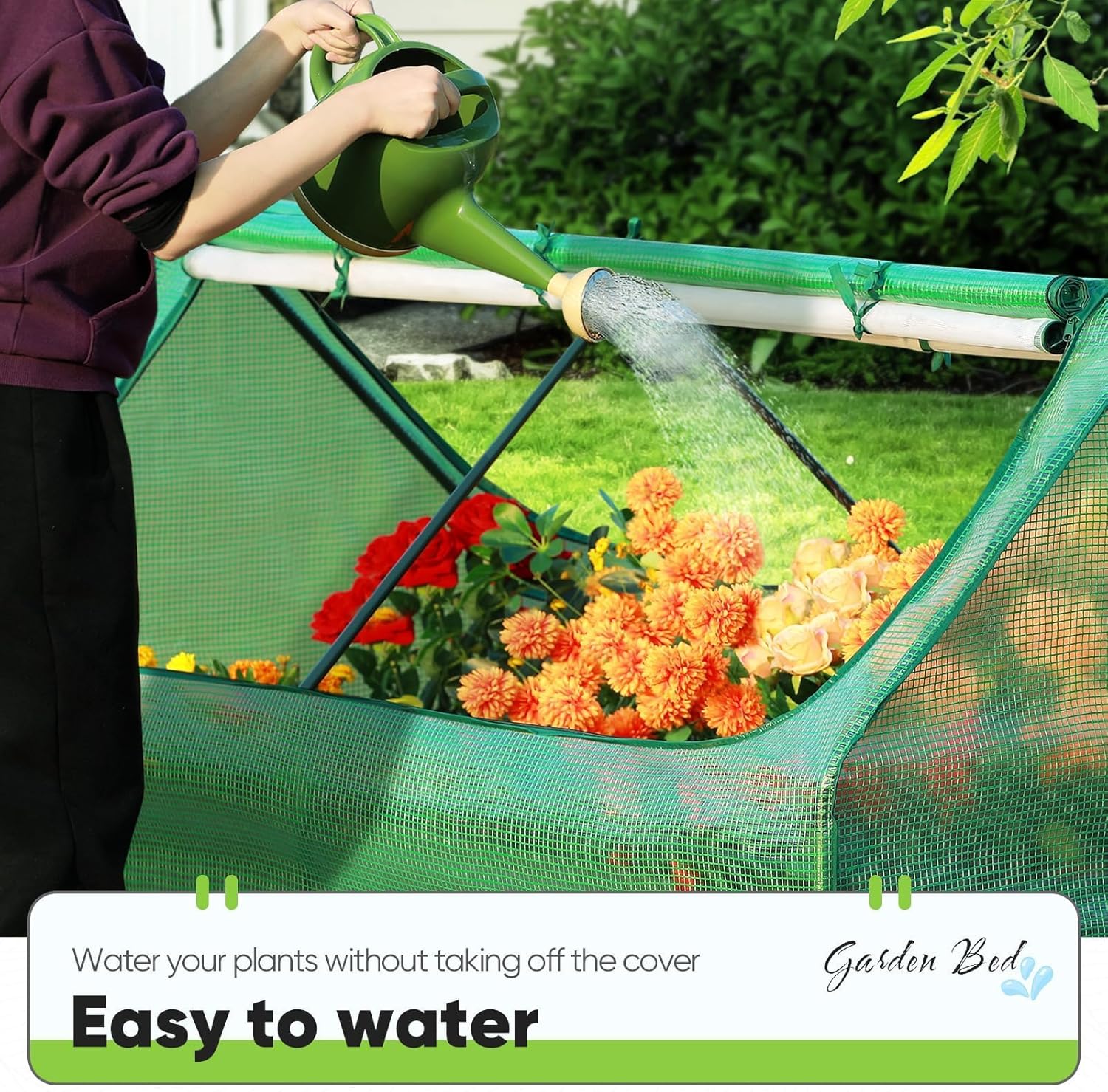 Raised Garden Bed with Cover Outdoor Galvanized Metal Planter Box Kit, w/ 2 Large Screen Windows Mini Greenhouse 20pcs T Tags 1 Pair of Gloves Included for Growing Vegetables 6x3x1ft (Clear)