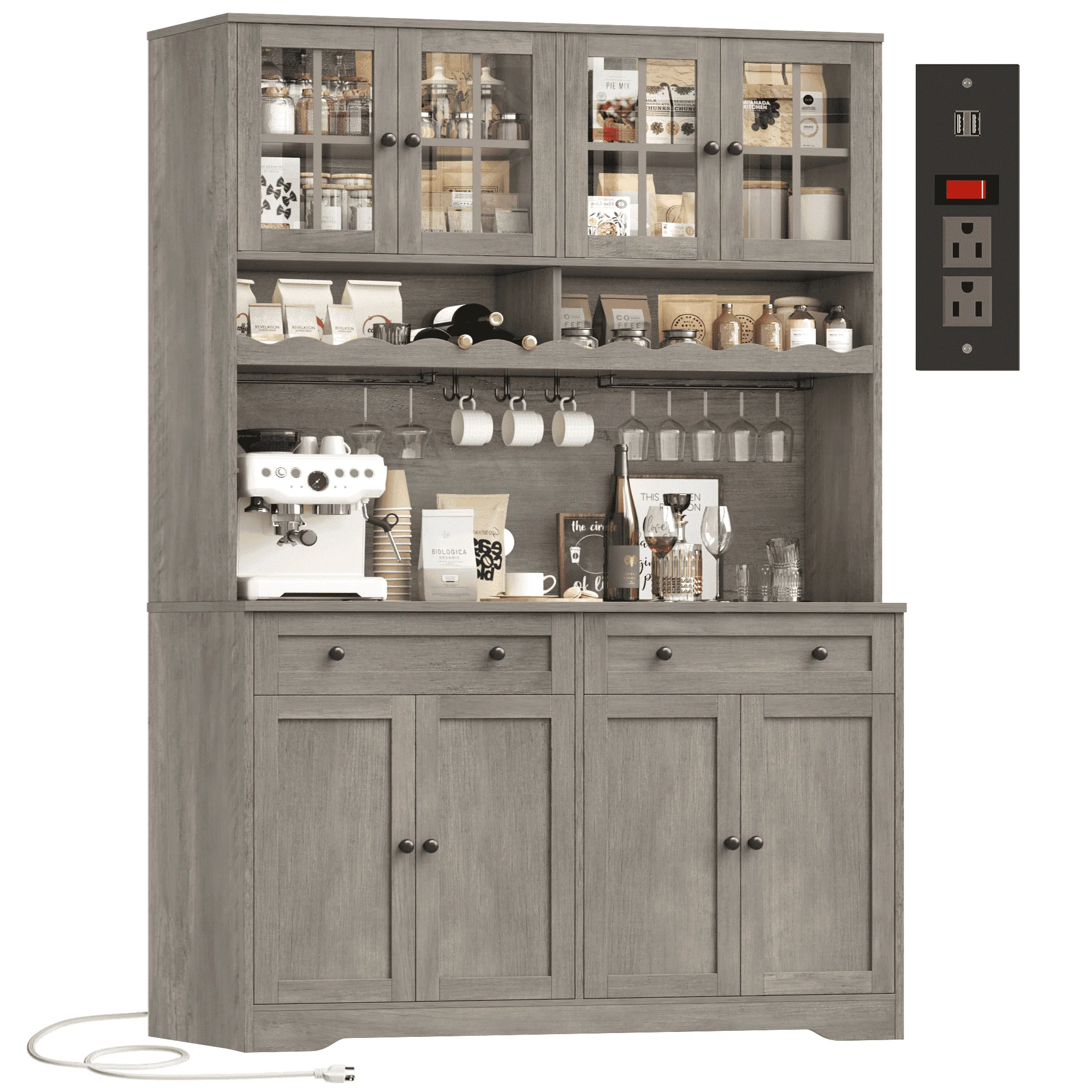 75"Tall Kitchen Pantry Storage Cabinet with Power Outlet, Large Pantry Cabinet with Microwave Stand, Modern Freestanding Cupboard Hutch for Home Dinning Room, White(White) - Image 3