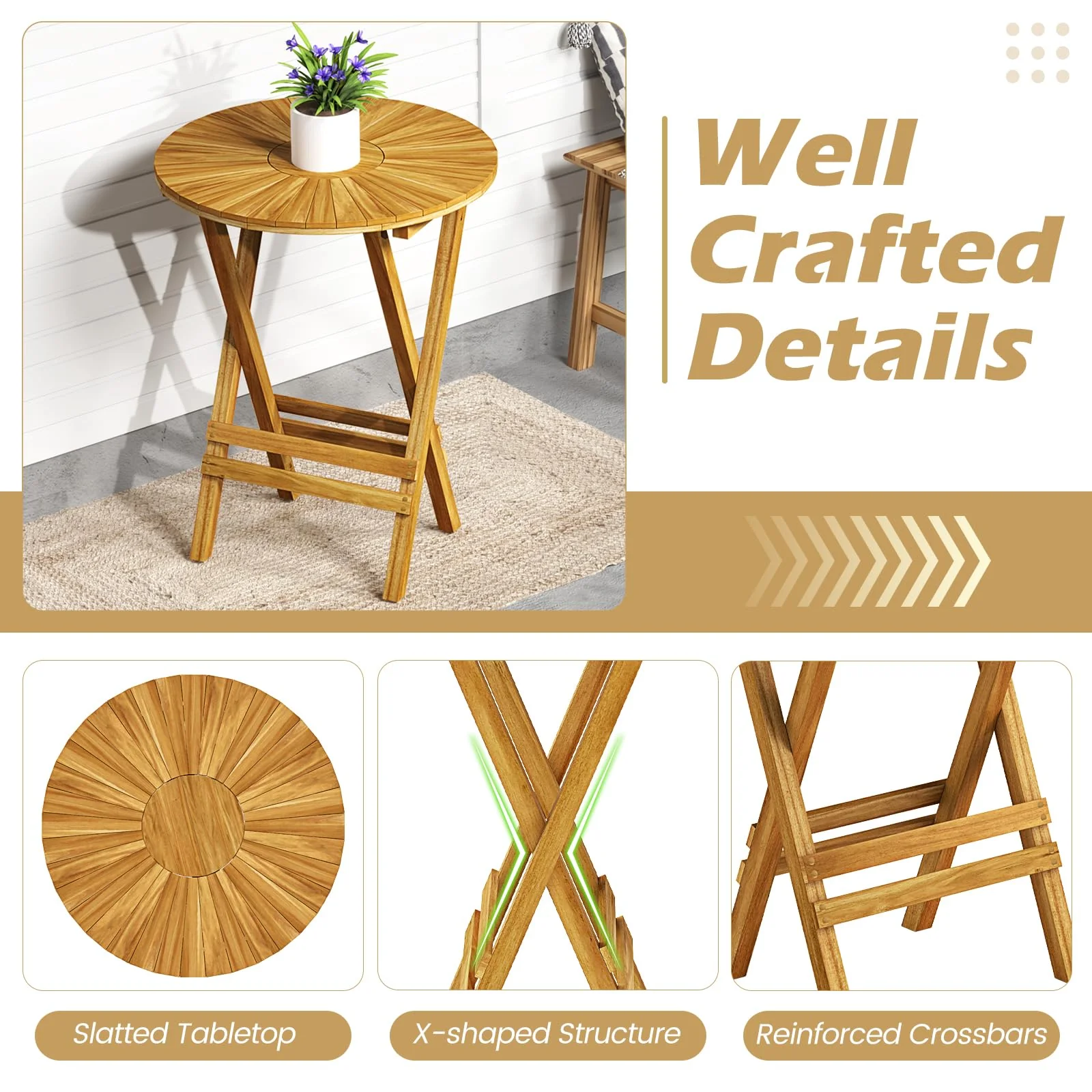 Tangkula 3 Pieces Folding Patio Bistro Set