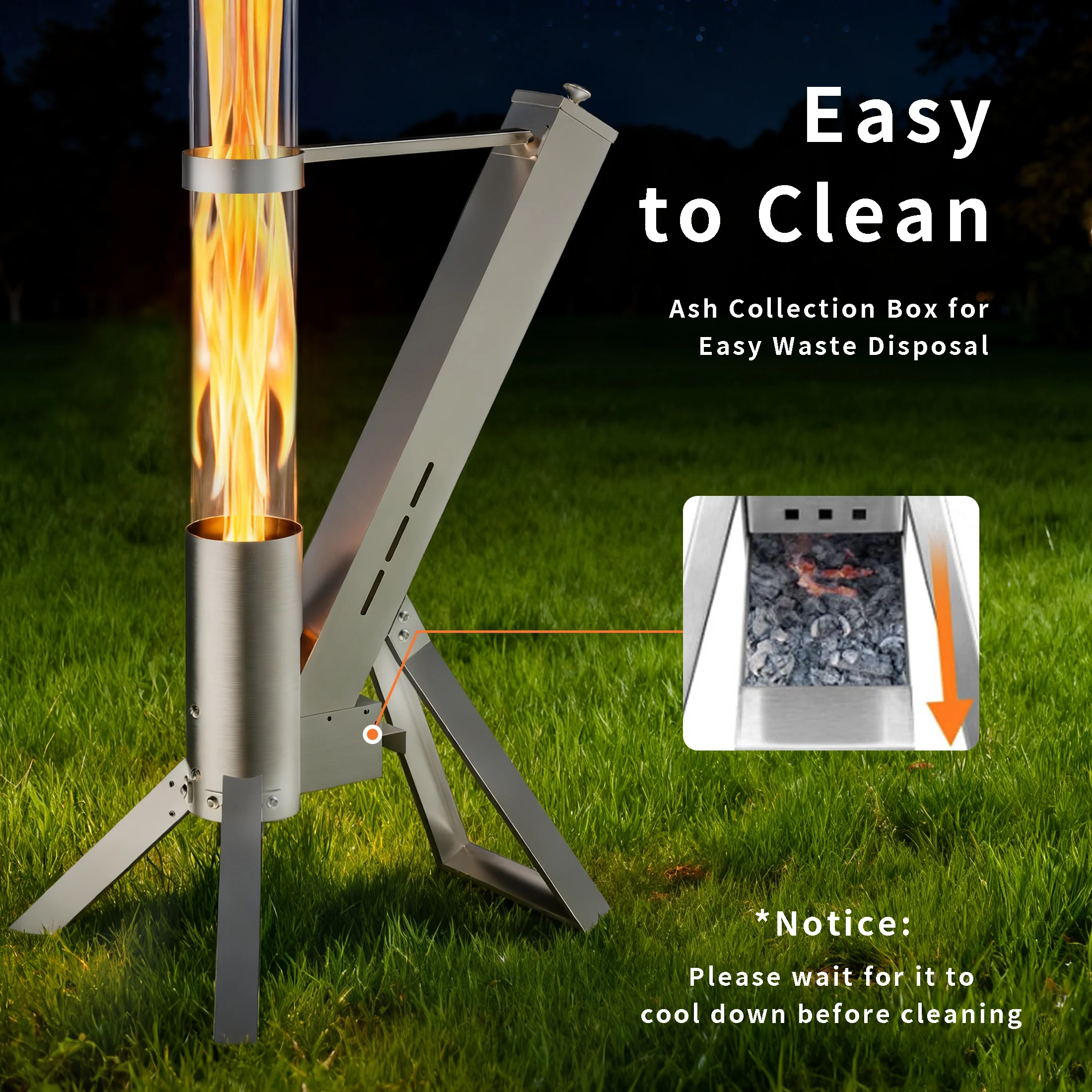 2 Piece Outdoor Smokeless Pellet Heater, Portable 430 Stainless Steel Glass Tube, Patio Pellet Torch with Tripod, Upgraded Ashtray, Eco-Friendly Wood Heater for Backyard, Patio, Camping(2 Pack) - Image 4