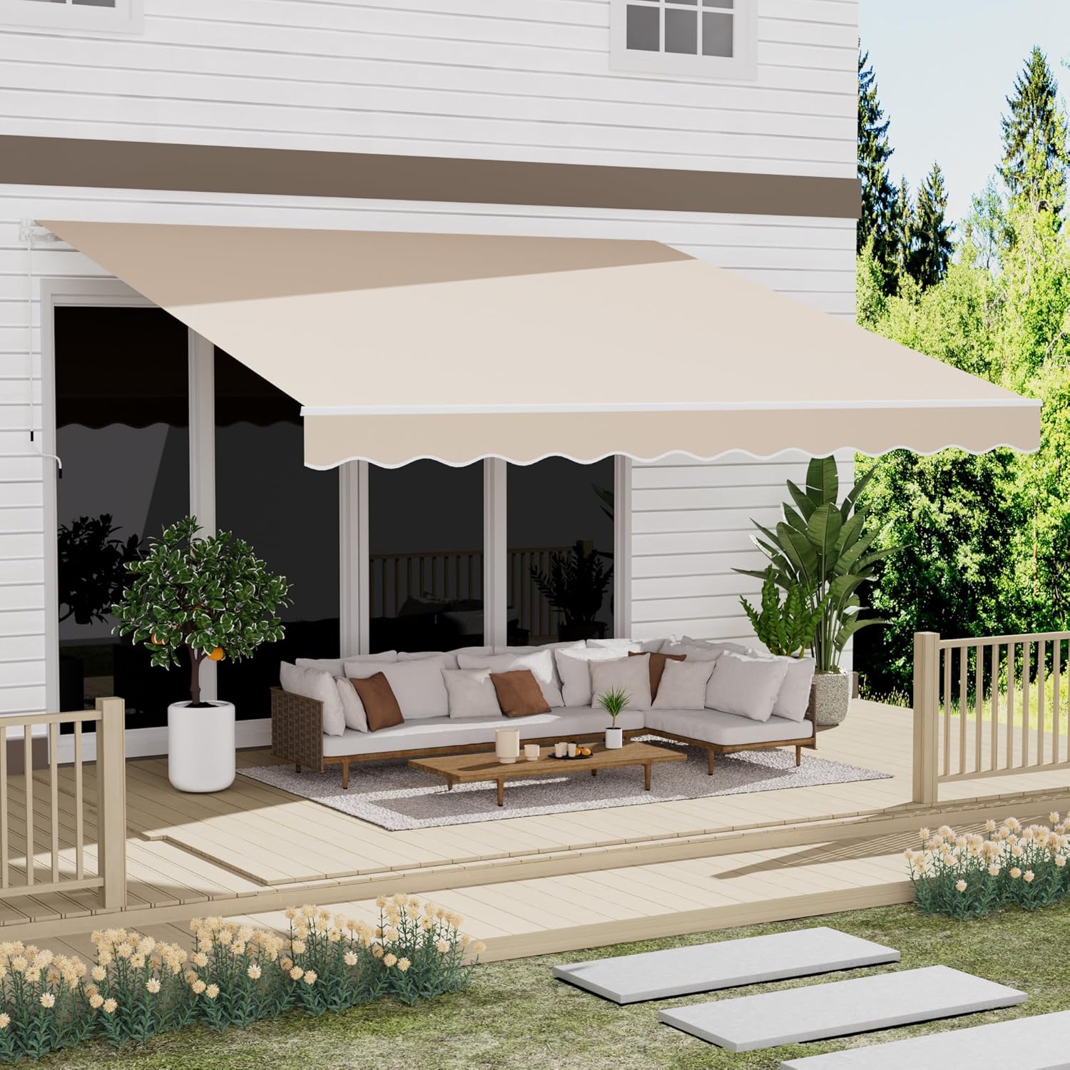 Auvent rétractable Sunsetter de 4 m x 3 m pour terrasse, imperméable et rétractable, avec manivelle, idéal pour protéger du soleil, votre porche, votre maison ou votre terrasse. Couleur : gris foncé.