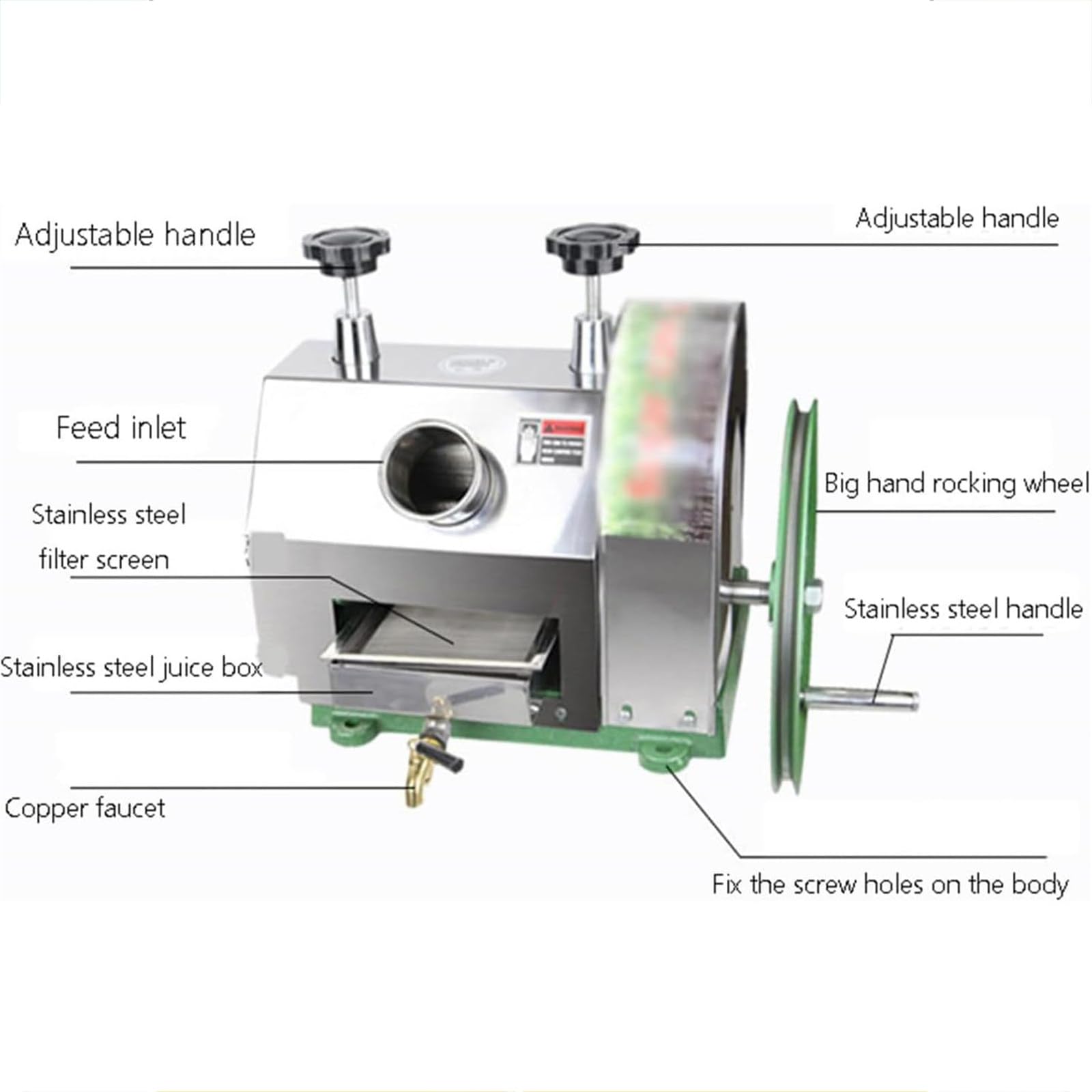 Commercial Manual Sugar Cane Juice Machine,3 Rolls Stainless Steel Sugarcane Press Juicer Grinder,Countertop Sugar Cane Juice Extractor,for Sugarcane Ginger Sweet Sorghum