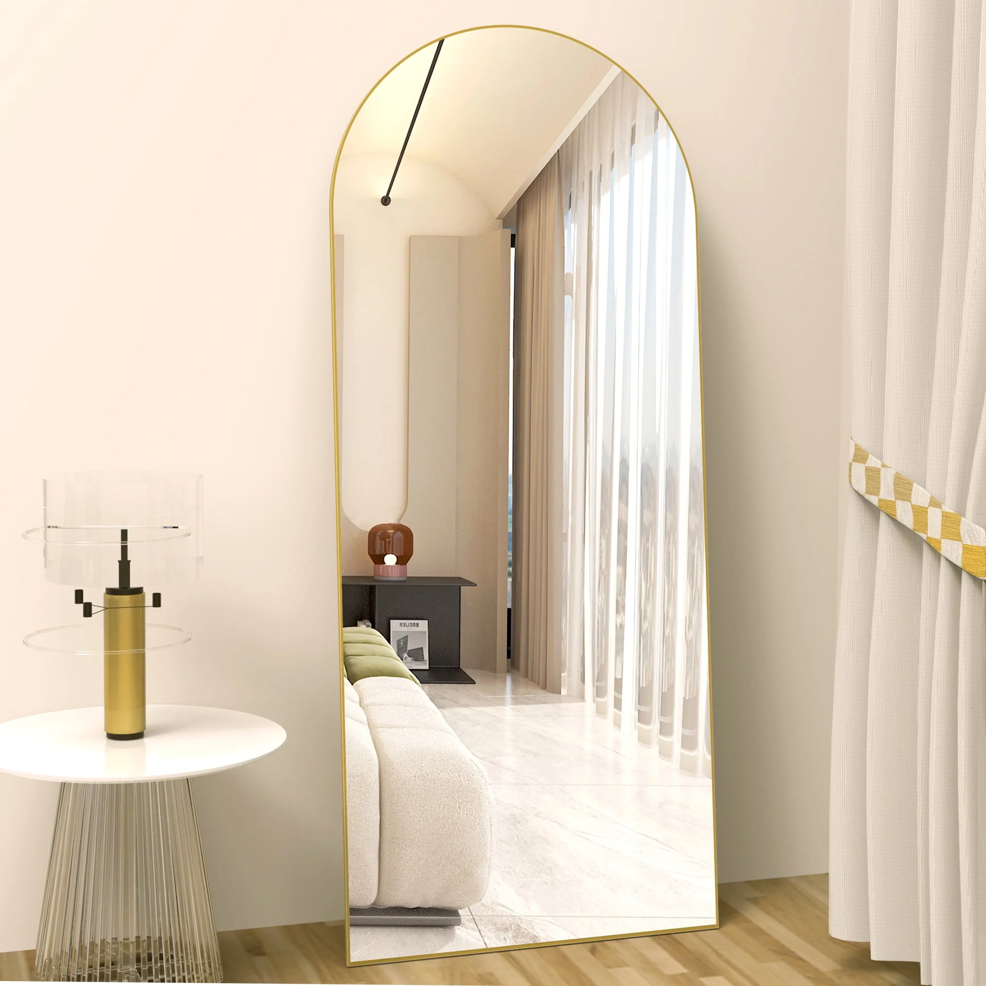 RACHMADES 65"x24" Arch Mirror Full Length Full Body Mirror Arched Floor Mirror with Stand Tall Mirror Long Gold Mirror FULL Length Image 7