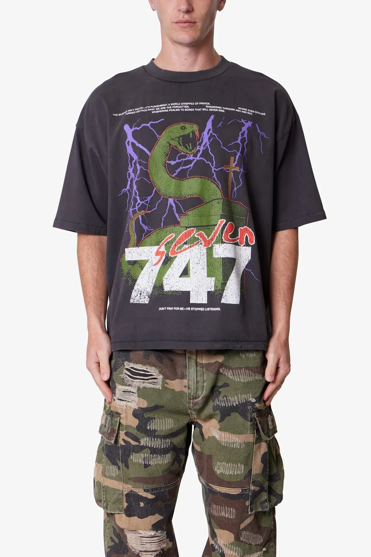 Snake 747 Printed Tee - Washed Black