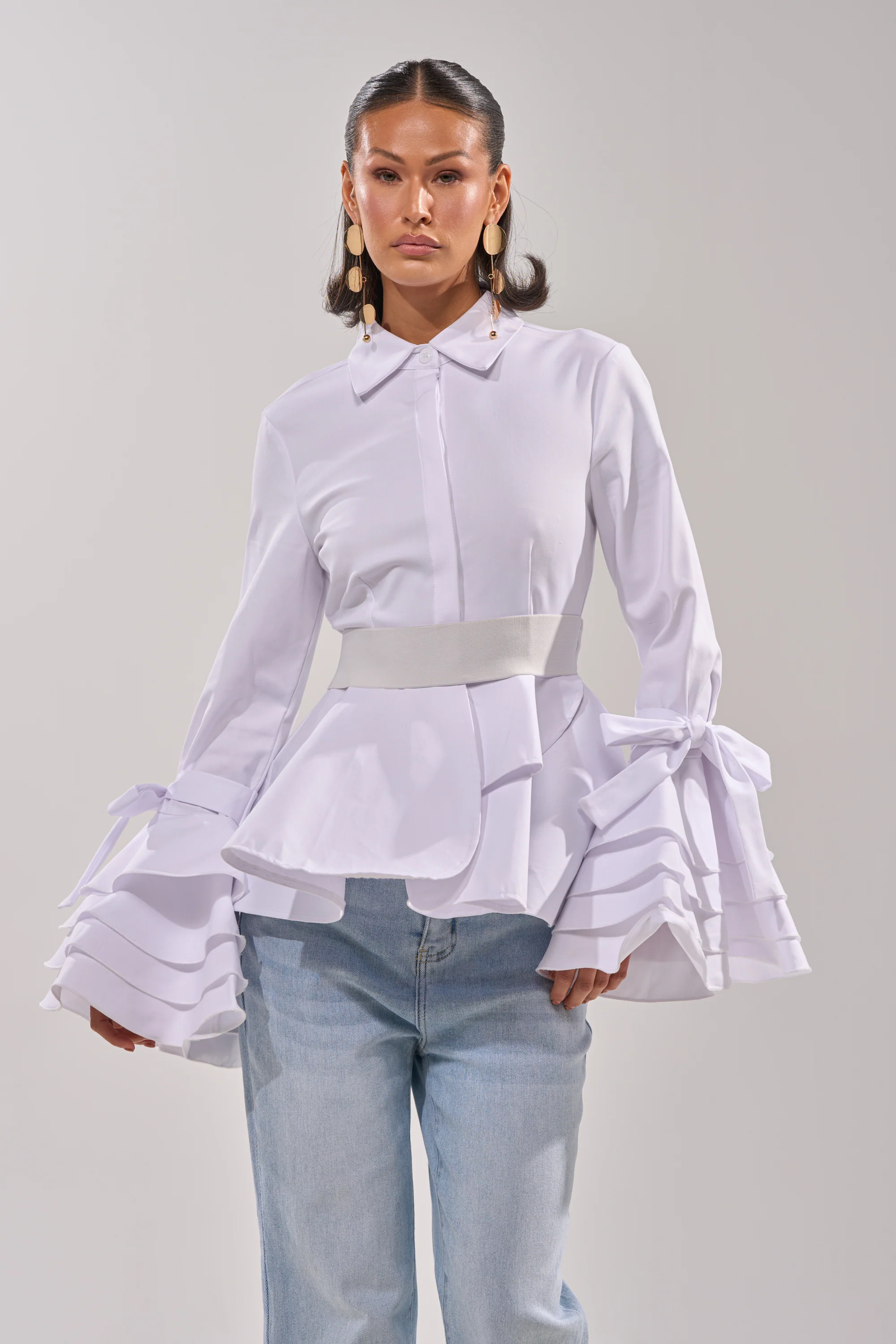 ELEGANT PEPLUM BUTTON DOWN BLOUSE - Akira Store