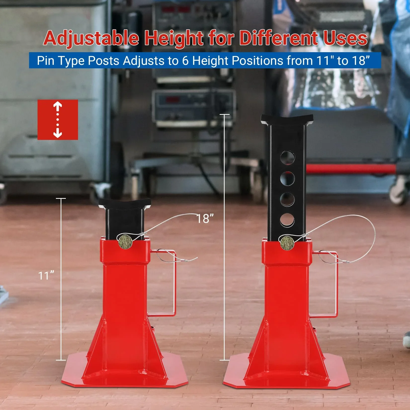 Garvee Car Jack,Floor Jack Stands,Jack Stand with Lock, for Supporting Trucks Trailers Car, Adjustable Height 11-18, 12 Ton (26,400 Lb) Capacity, Red, 1 Pair