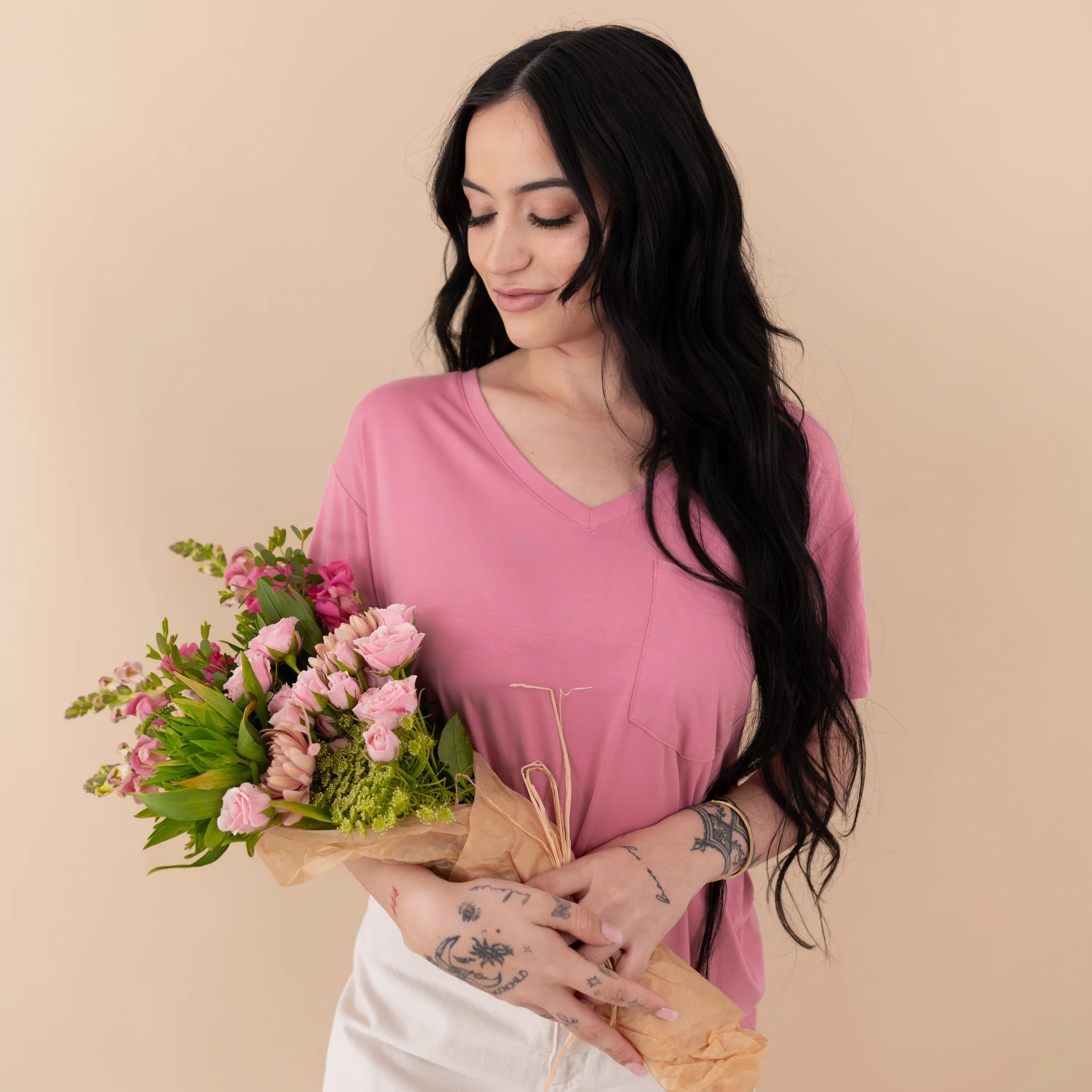 Women's Oversized V-Neck Tee in Apple Blossom