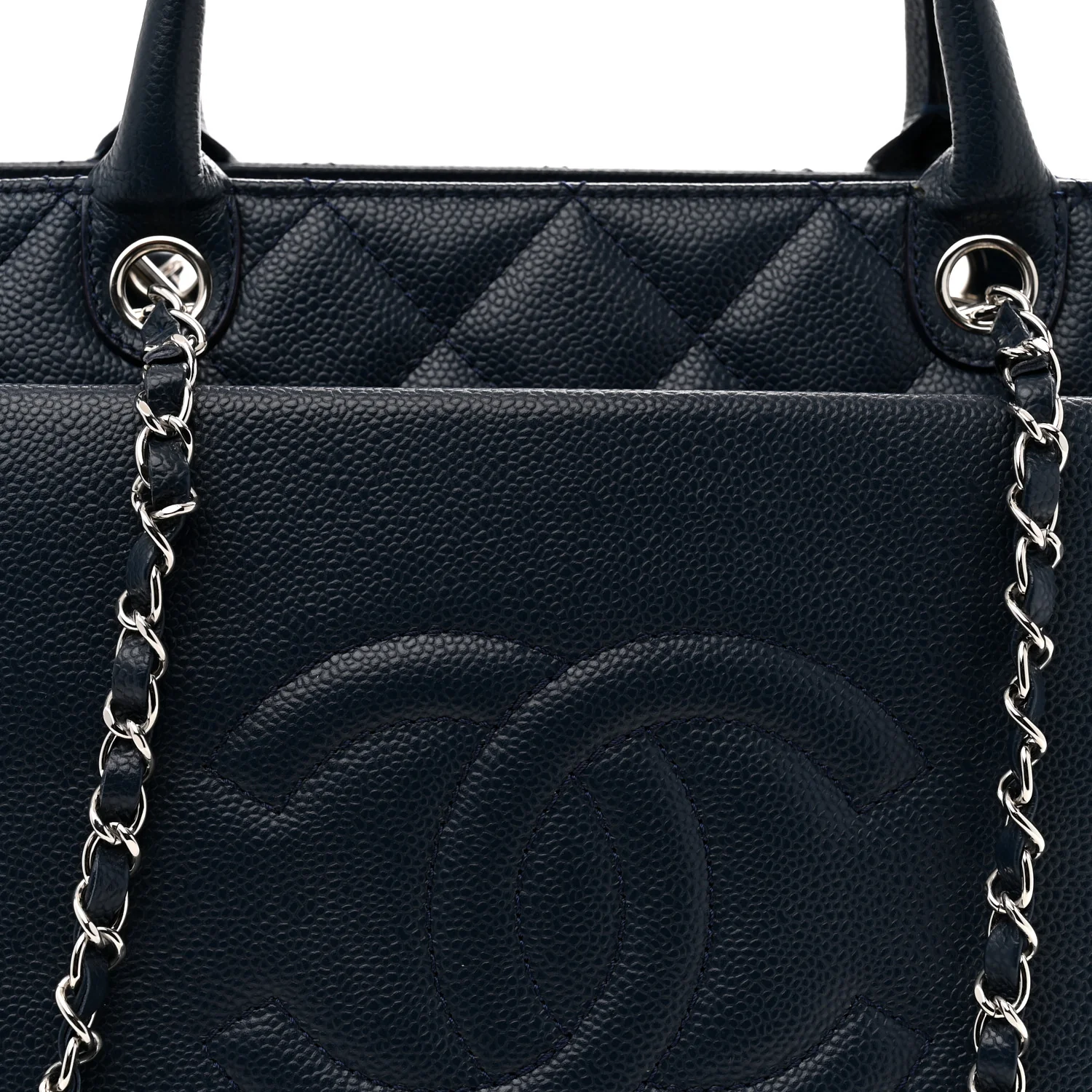 Soft Caviar CC Medium Top Handle Tote Navy Blue