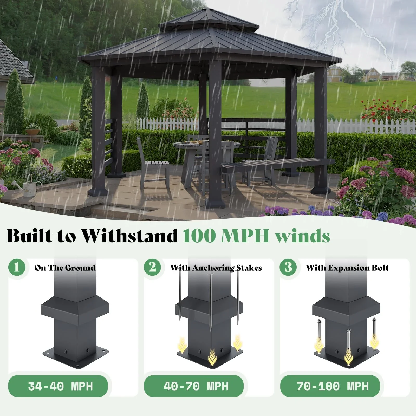 Jocisland Wood Gazebo 10'x12', Wind & Rain Resistant Design, Grill Gazebo for Garden, Backyard