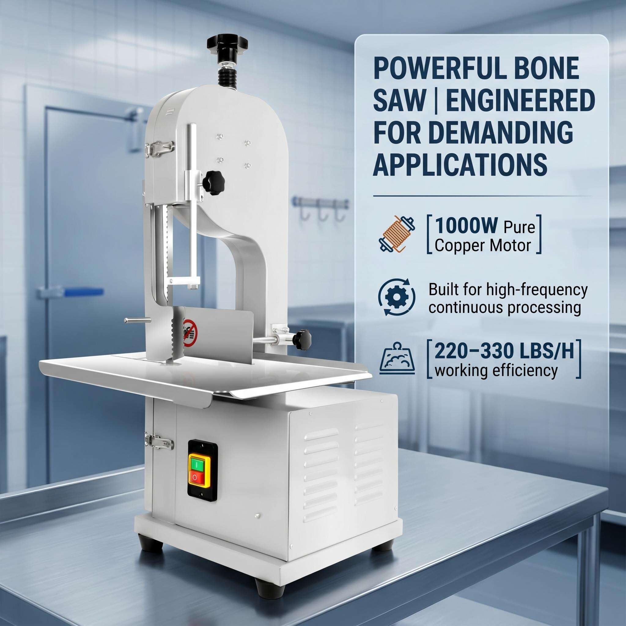 1500W Electric Bone Saw Machine, 330-441LBS/H High Efficiency Frozen Meat Cutter, Stainless Steel 110V Commercial Bandsaw with Vertical Design for Butcher Shops, Restaurants, and Venison Processing