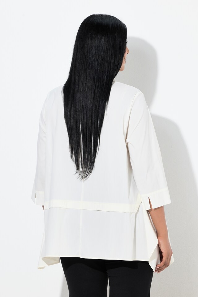 Asymmetric Seam 3/4 Sleeve Pointed Hem Blouse