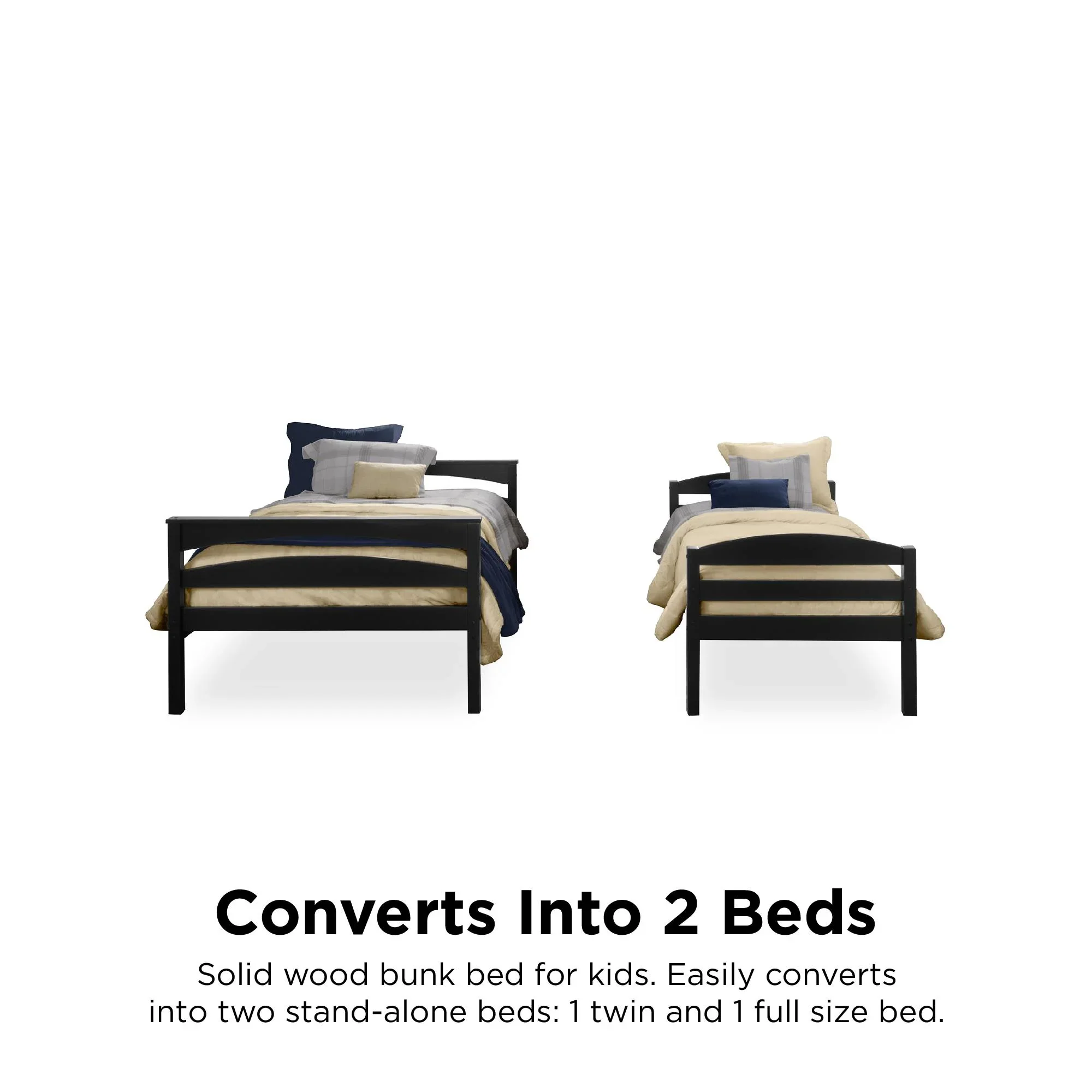 Better Homes & Gardens Leighton Kids' Convertible Twin-Over-Full Bunk Bed, Gray
