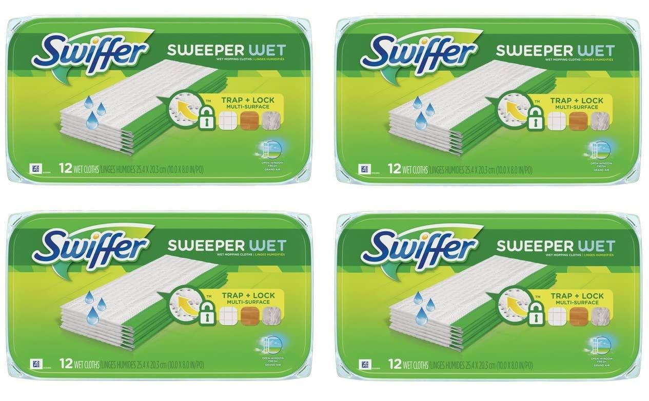 Swiffer Sweeper Wet Mopping Pad Refills for Floor Mop Open Window Fresh Scent 12 Count - 4 Pack