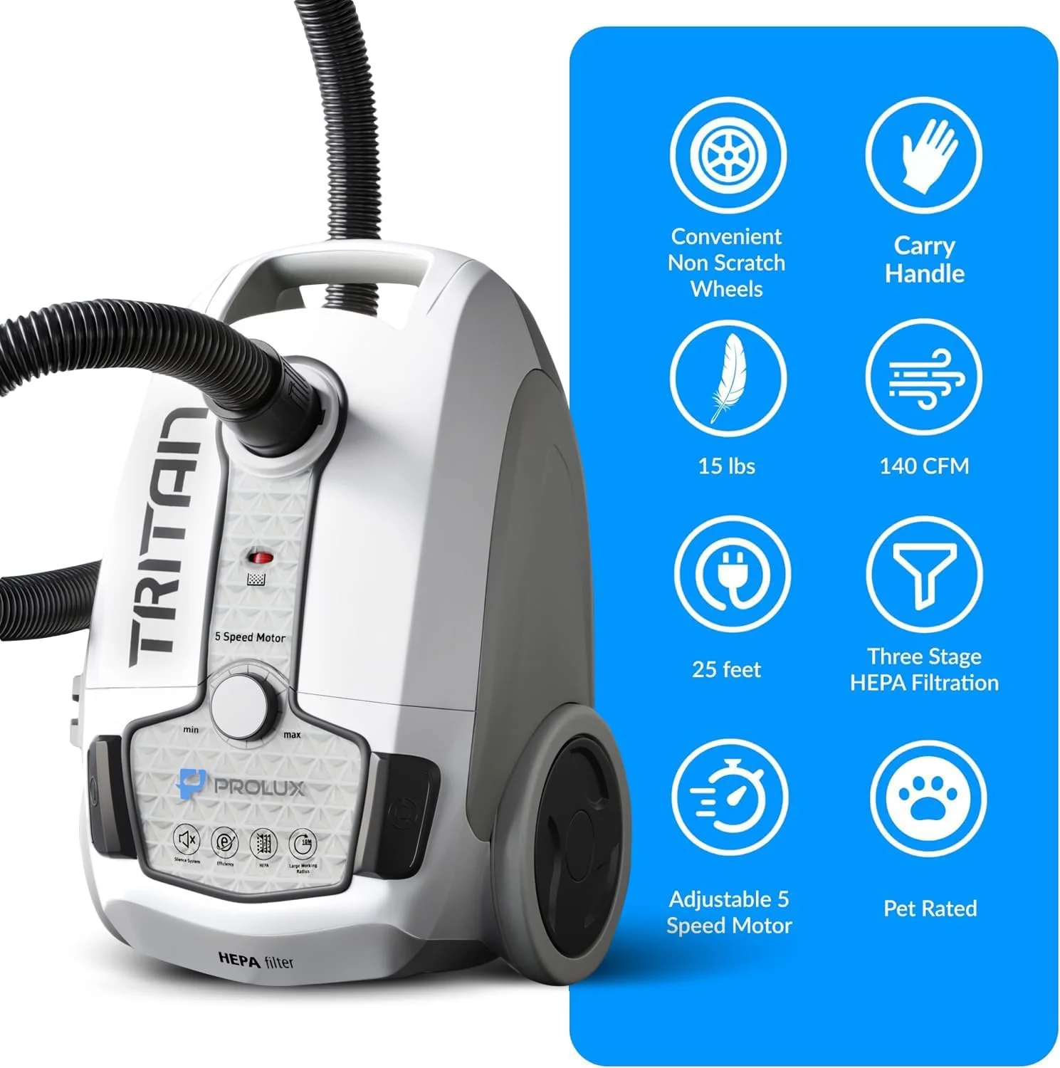 Tritan Canister Vacuum HEPA Sealed Hard Floor with Powerful 12 Amp Motor(White) Image 5