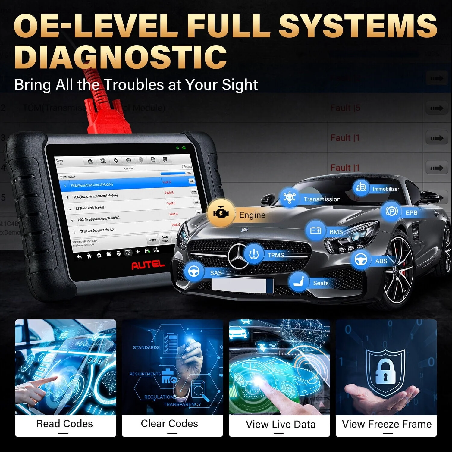 Autel Scanner Maxicom MK808S Car Diagnostic Scan Tool Bi - Directional All Systems Diagnosis 28+ Services Active Test