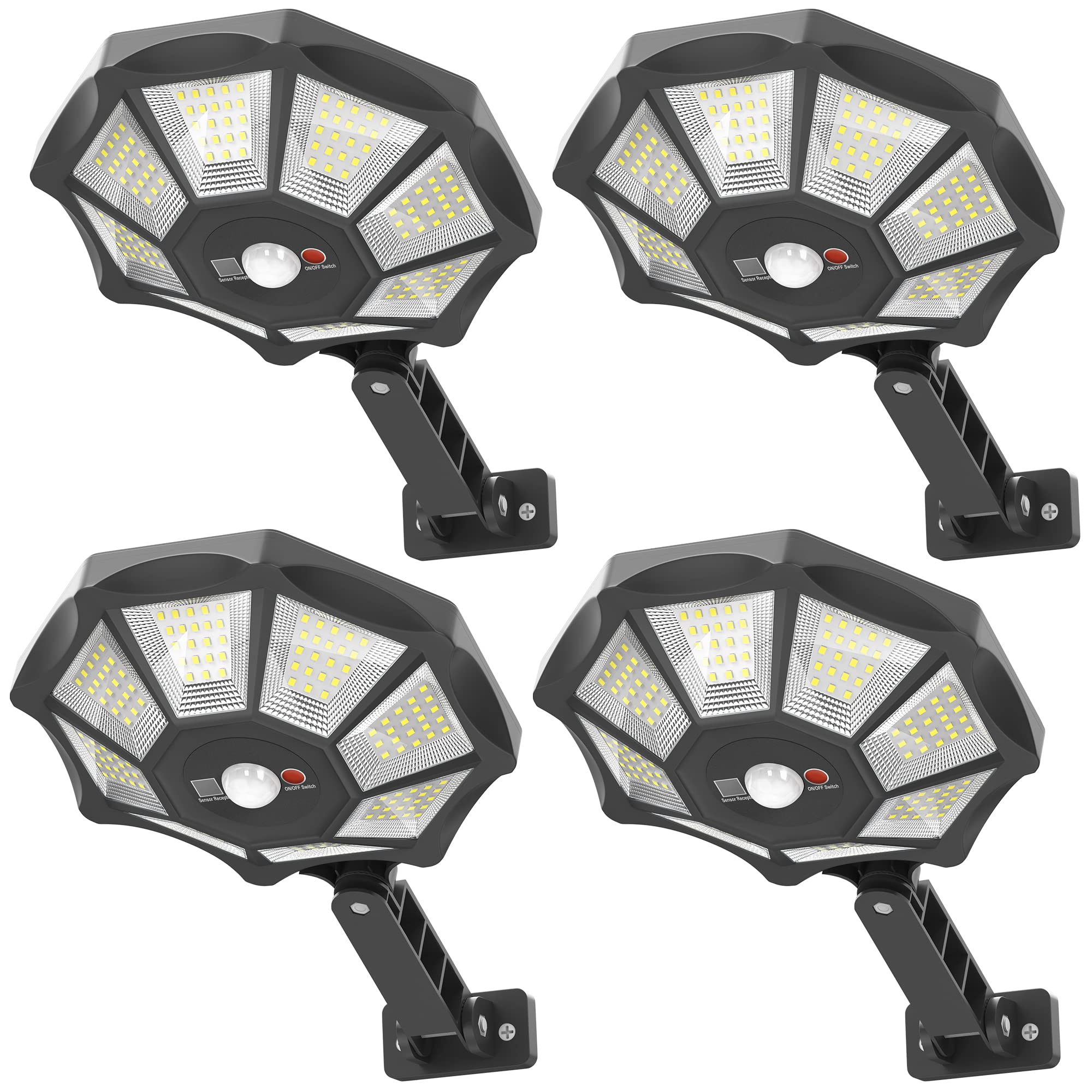 Solar Lights Outdoor Waterproof, 168LED 6500K Flood Light Dusk to Dawn, 8 Sides Parking Lot Lights with Motion Sensor, IP66 Waterproof Solar Powered Outdoor Lights for Yard, Pools(4 Pack)