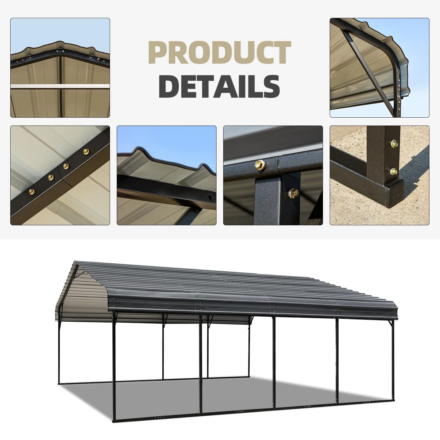 Carport 20x20 FT, Heavy Duty Car-port, Car-Shelter with Galvanized Metal Roof and Frame, Easy Assembly Car-Shed with Enhanced Base, Expanding Garage Space for Pickup, 2 Cars, Boat and Tractors(20' x 20') - Image 8