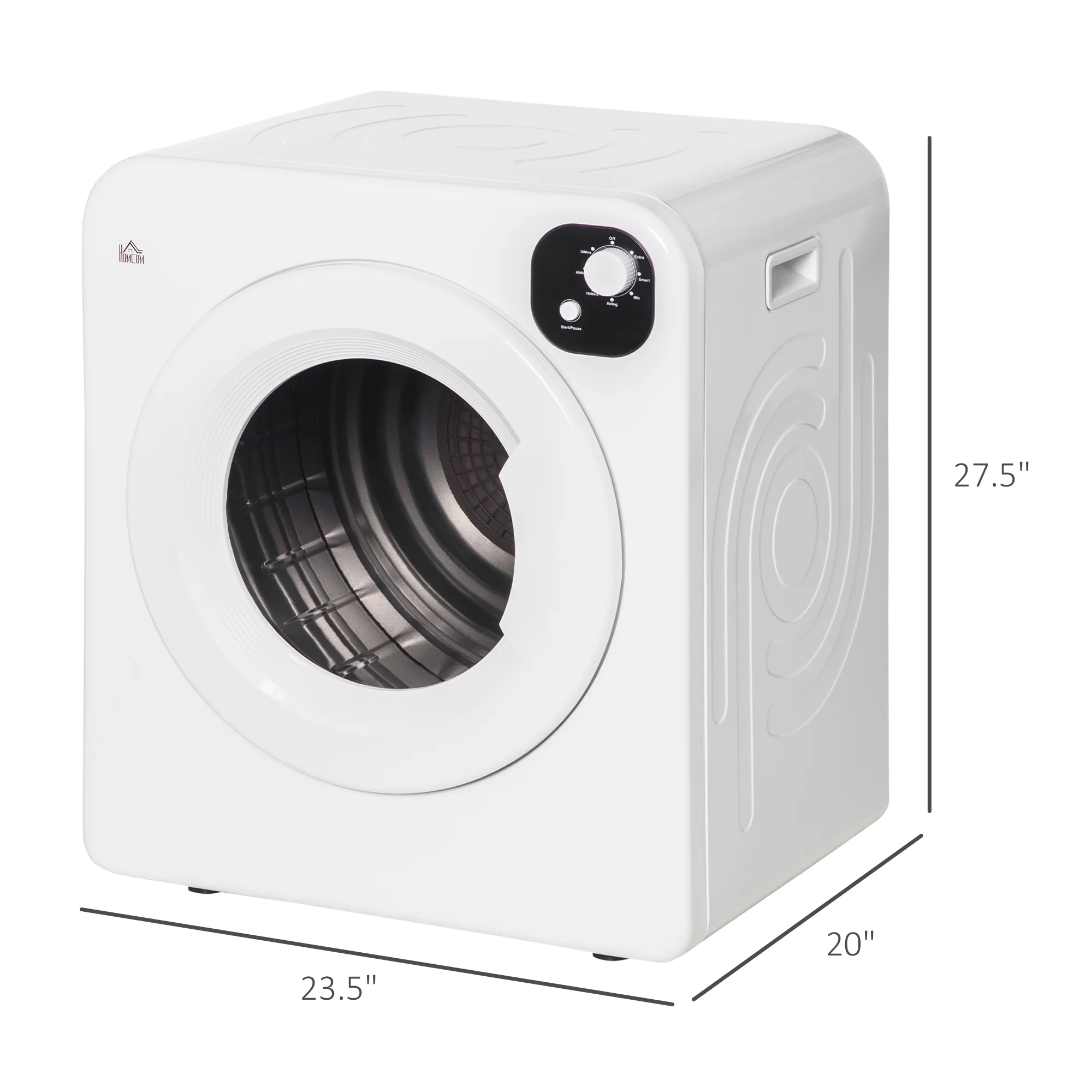 HOMCOM 1300W Compact Laundry Dryer with 3.2 Cuft Stainless Steel Drum White