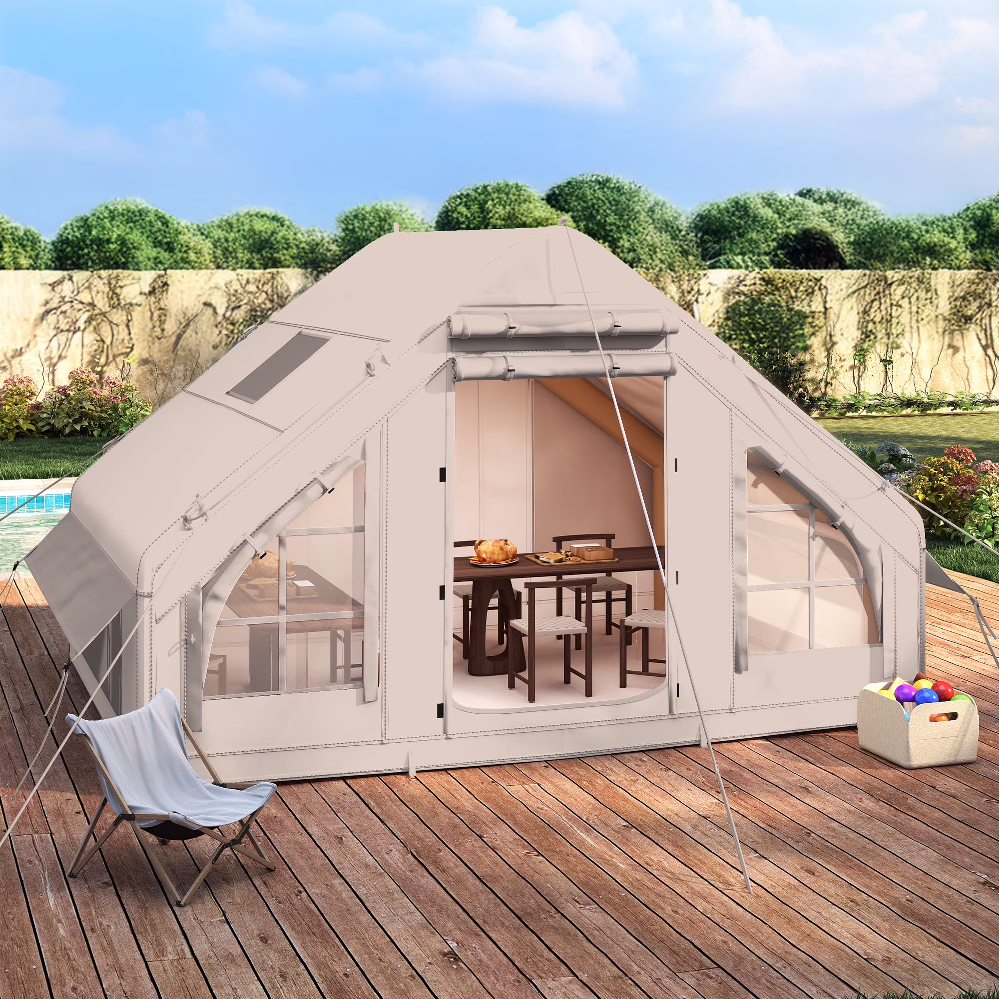 Dextrus Inflatable Camping Tent with Pump, Glamping Tents, Easy Setup 4 Season Waterproof Windproof Outdoor Blow up Tent, Suitable for 2 - 6 People