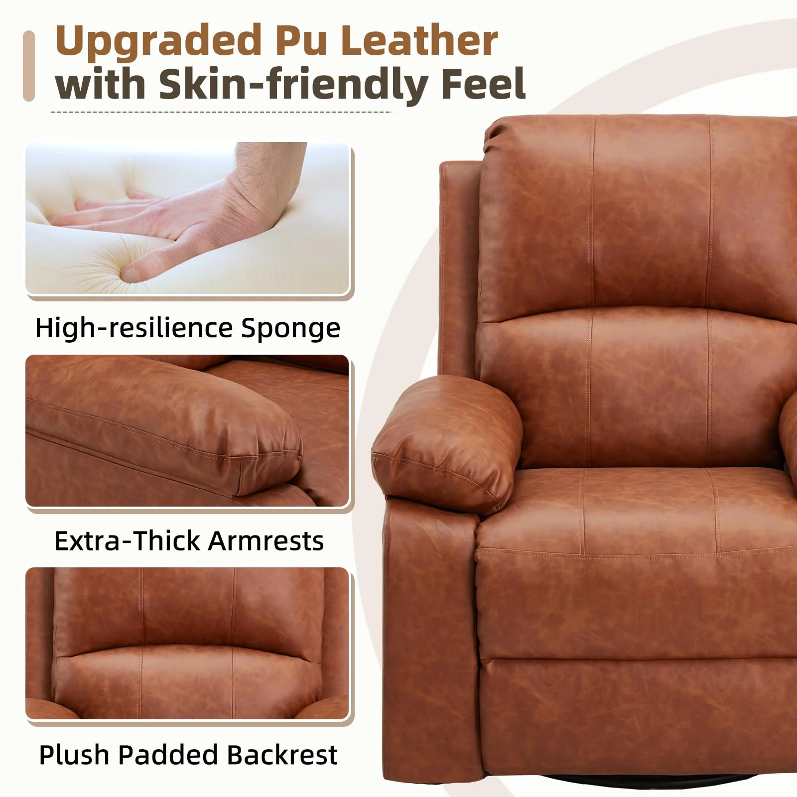 AECOJOY Recliner Chair, 360° Swivel Rocking Chair with Massage and Heat