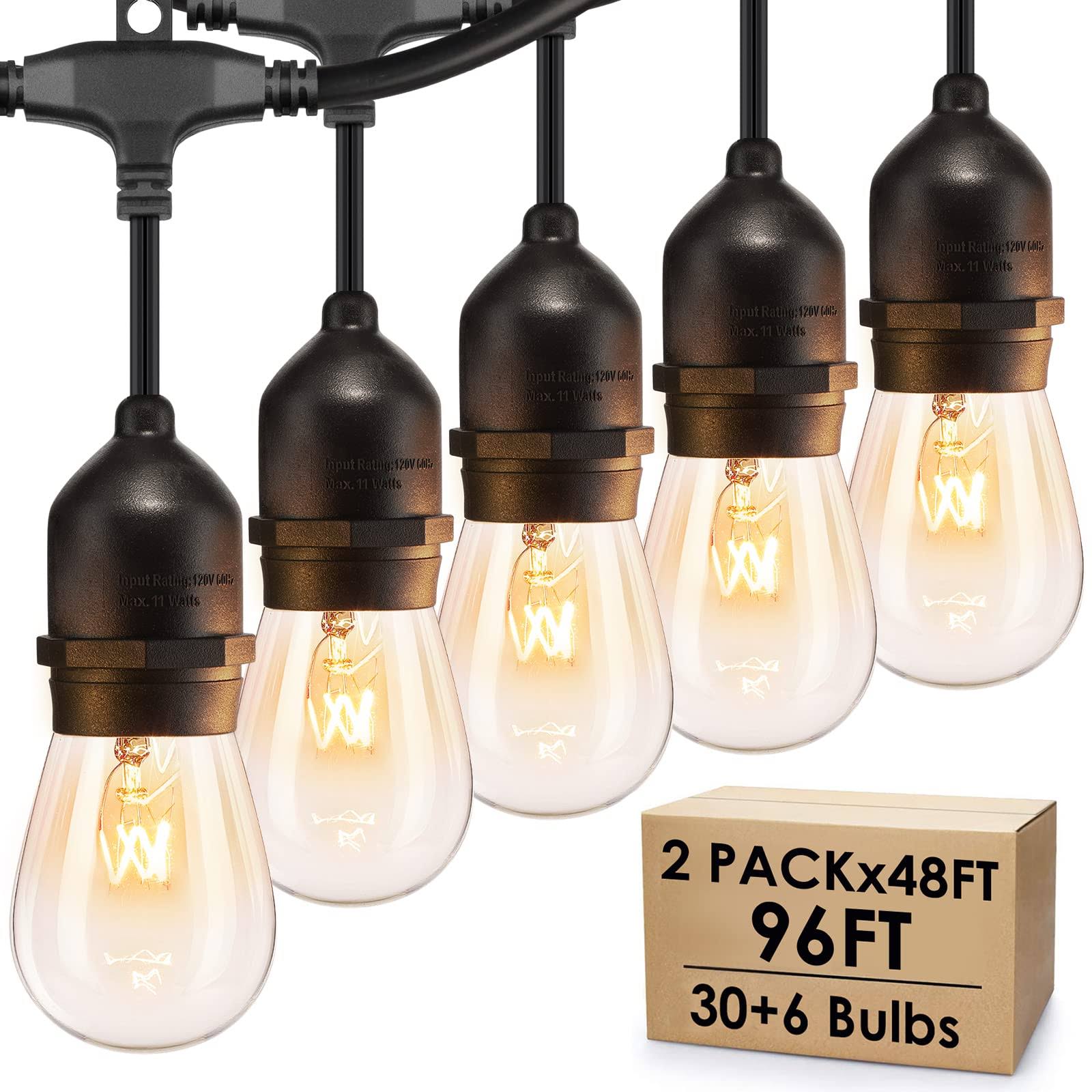 Mlambert 96FT Dimmable Outdoor String Lights with Commercial Grade Wire, Waterproof Patio Lights Outside Edison Lights for Porch Balcony Caf��, 48FT*2