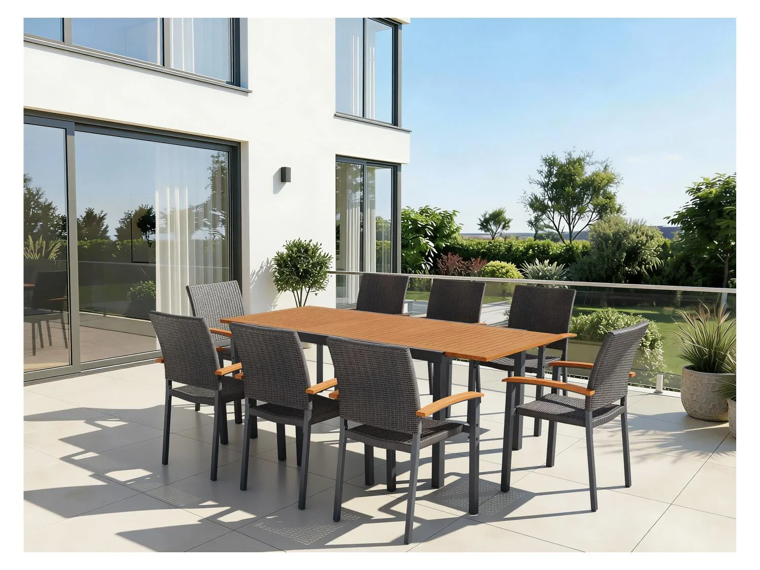 LIVARNO Table de jardin + Lot de 8 fauteuils en rsine tresse Valencia