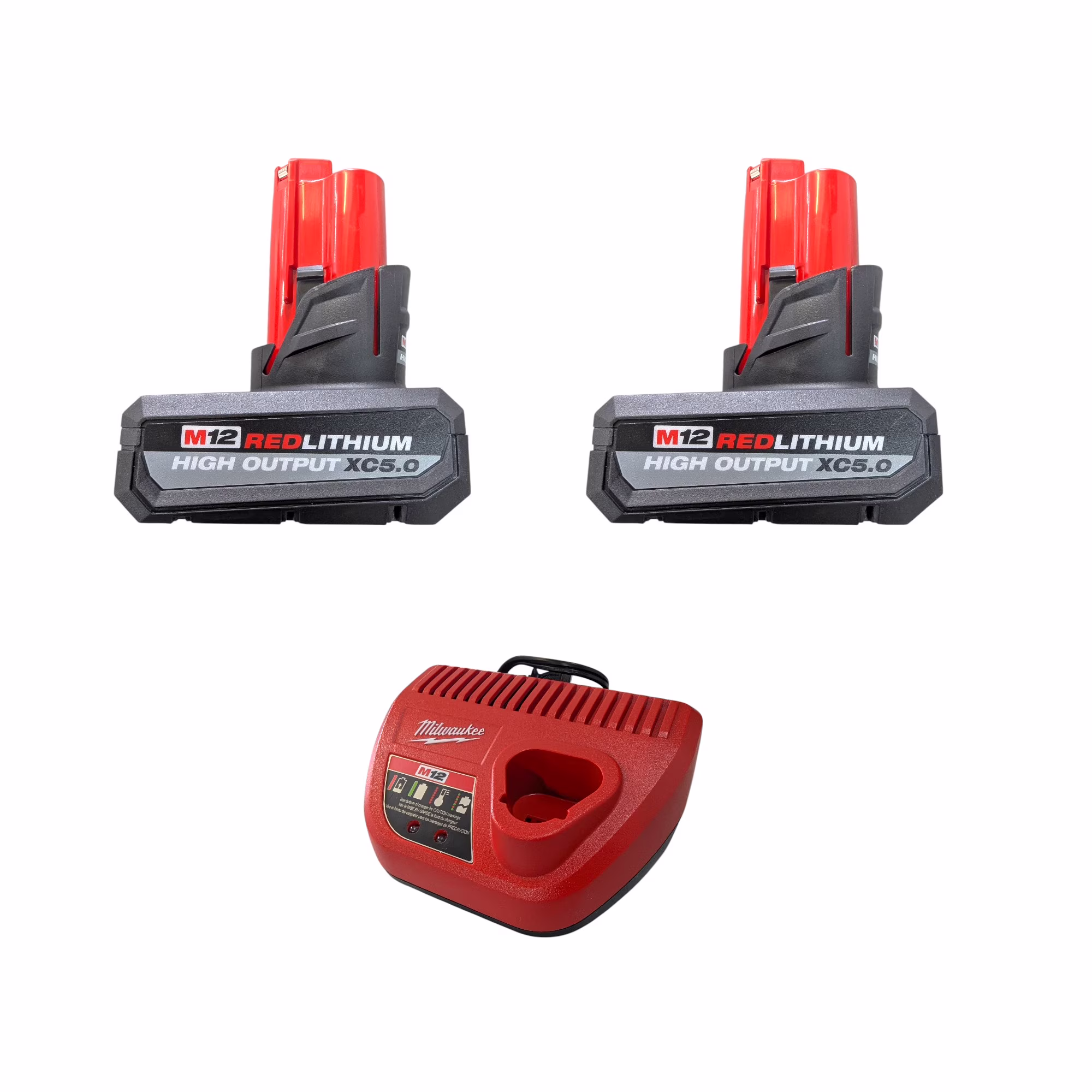 MILWAUKEE M12 REDLITHIUM HIGH OUTPUT XC5.0 Battery Pack Kit (Model 48-59-2450P) �C Includes 2 Batteries & 1 Charger - 25% More Power & Runtime