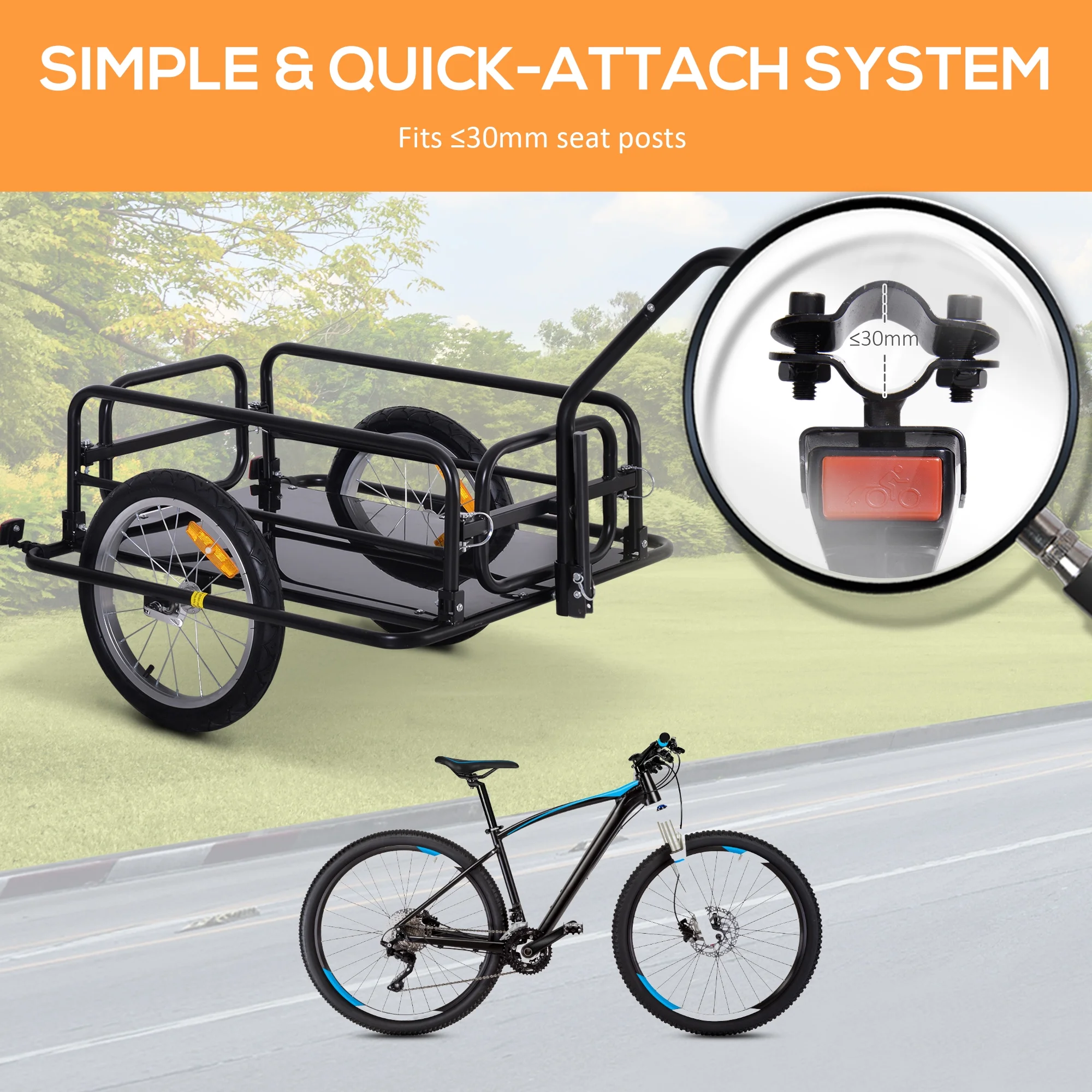 Aosom Foldable Bike Cargo Trailer Cart with Hitch, 88 lb. Capacity, Black