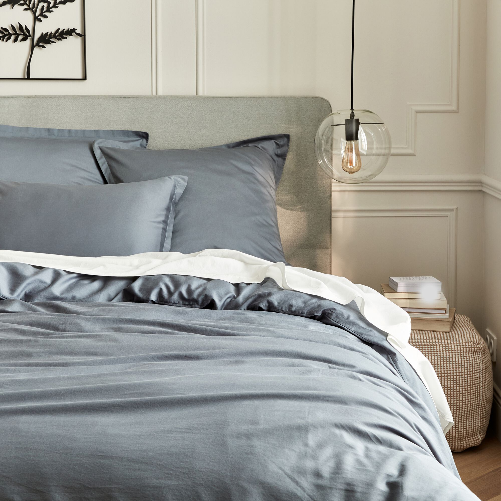 SATINE - Housse de couette en satin lavé 240x220cm - bleu orage