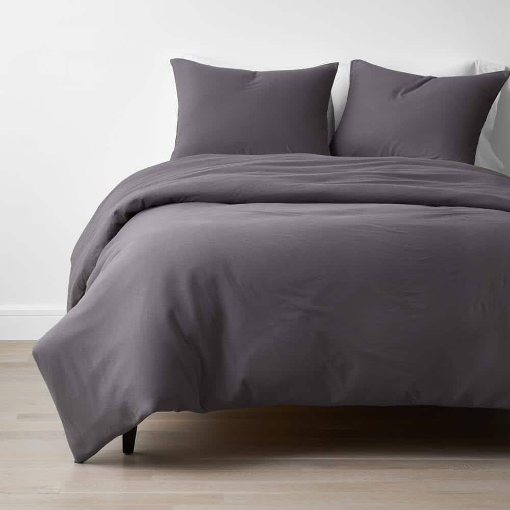 The Company Store Company Cotton 2-Piece Dark Gray Jersey Knit Twin Duvet Cover Set
