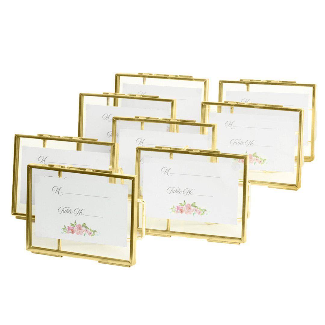 Koyal Wholesale Pressed Glass Floating Photo Frames 8-Pack with Stands for Horizontal or Vertical Pictures, Table Numbers, Place
