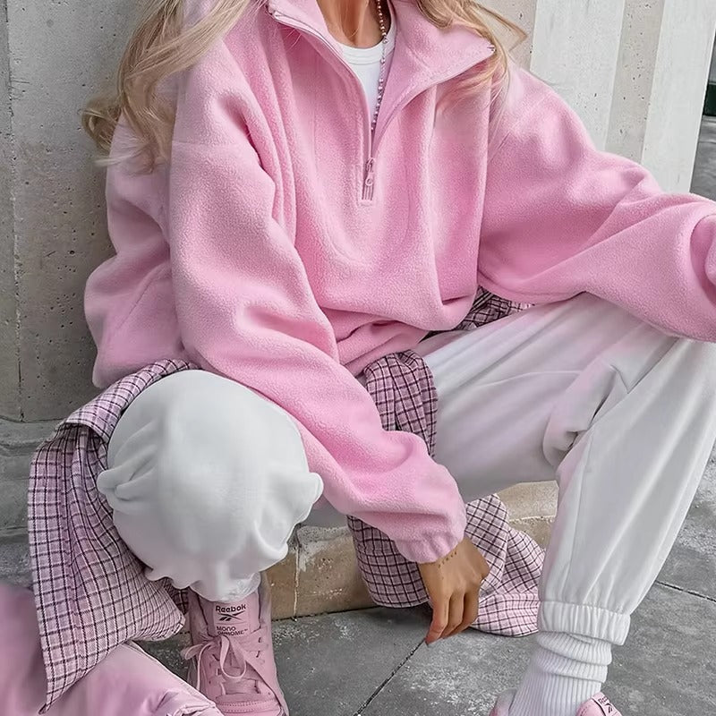 Sweat à capuche rose pâle pour femme