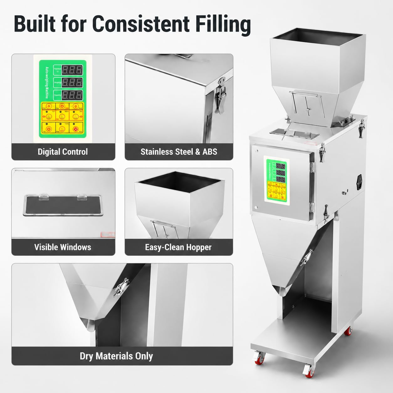 10-999g Powder Filling Machine, 110V 200W Granule Filler | Digital Weighing Control, Foot Pedal Operation