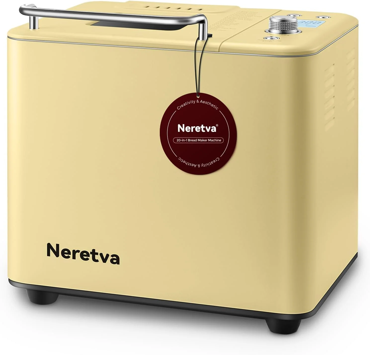 Machine à pain Neretva 20 en 1, 900 g, double résistance, automatique, cuve en céramique antiadhésive, minuterie 15 h et fonction maintien au chaud 1 h, silencieuse, en acier inoxydable, coloris vert.