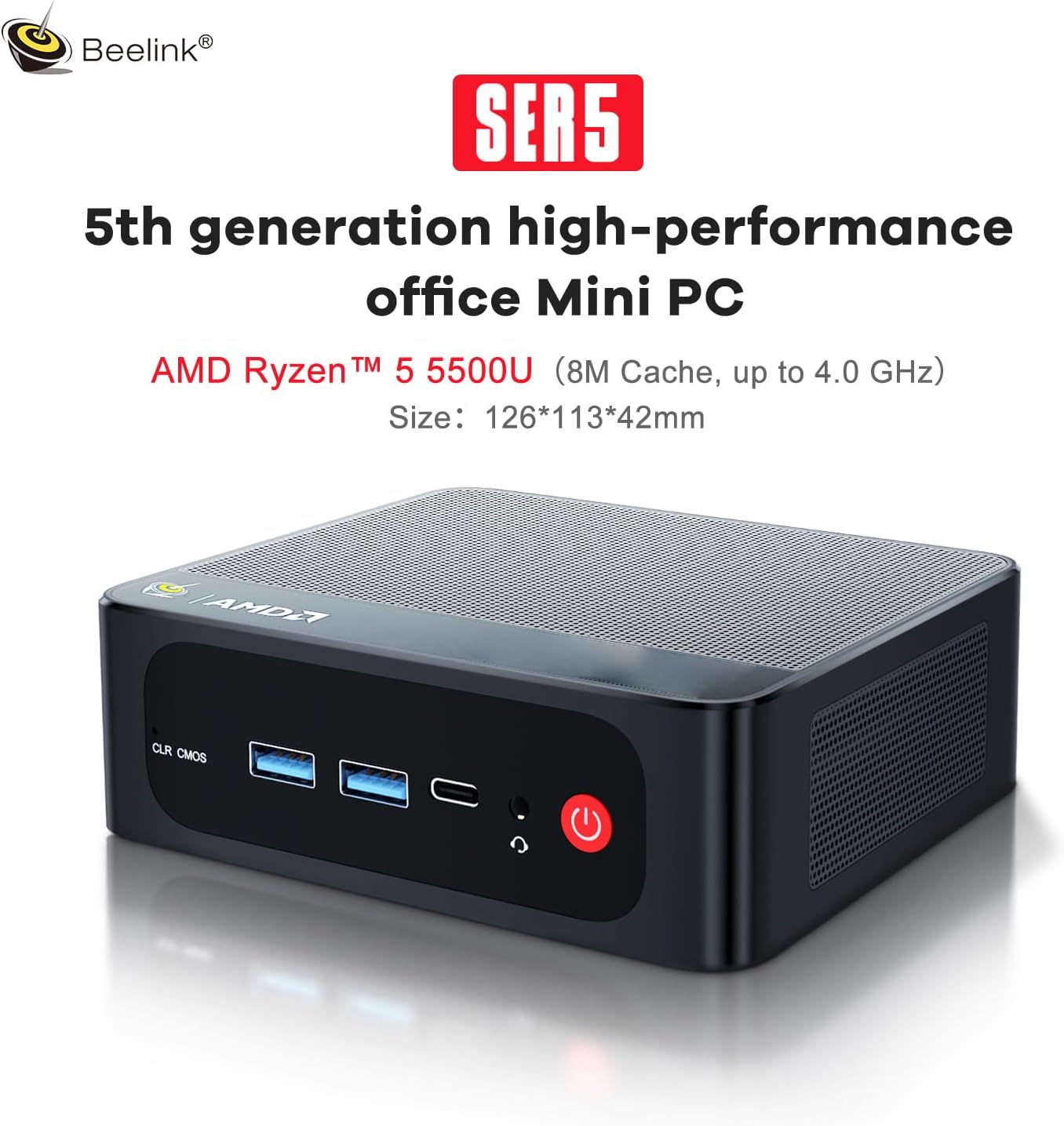 Beelink Mini PC  SER5 AMD Ryzen 5 5500U(7nm  6C/12T) up to 4.0GHz  Mini Gaming Computer 32GB DDR4 RAM 500GB NVME SSD  Micro PC 4K@60Hz Dual Display  Mini Computer WiFi6/BT5.2/HTPC/W-11 Pro