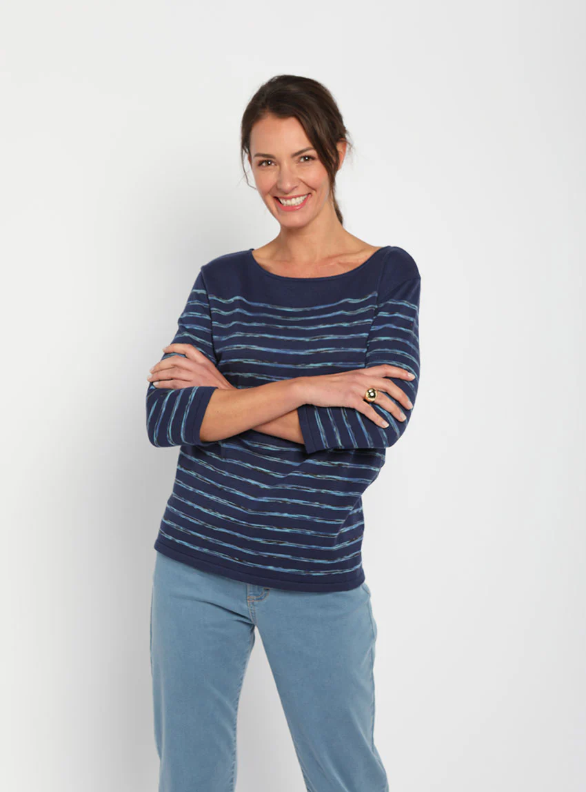 Pull marinière femme en coton bleu