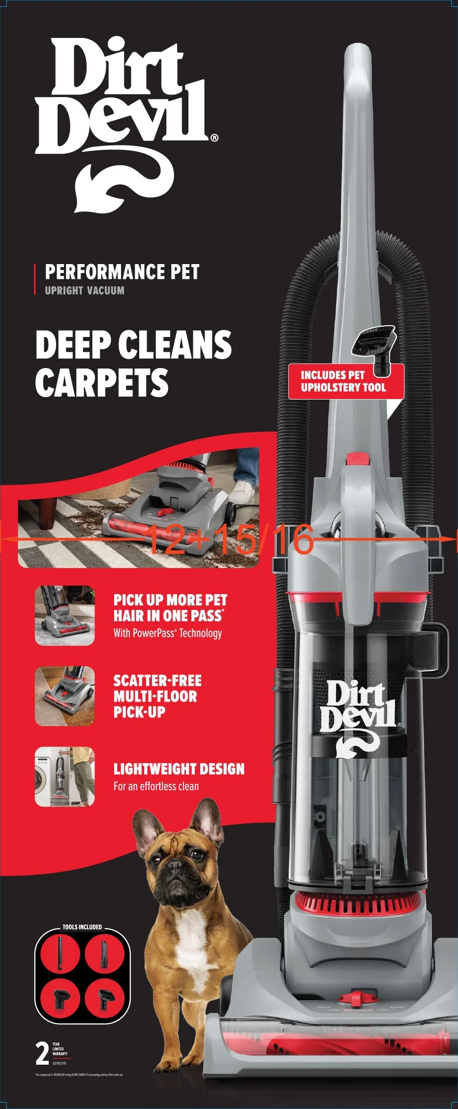 Performance Pet Bagless Upright Vacuum Cleaner, Pet Friendly, for Carpet Hard Floors, Above Floor Cleaning, Lightweight, UD76211V, Gray - Image 8