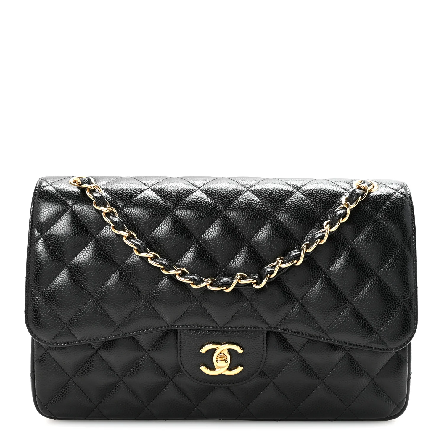 Caviar Quilted Jumbo Double Flap Black