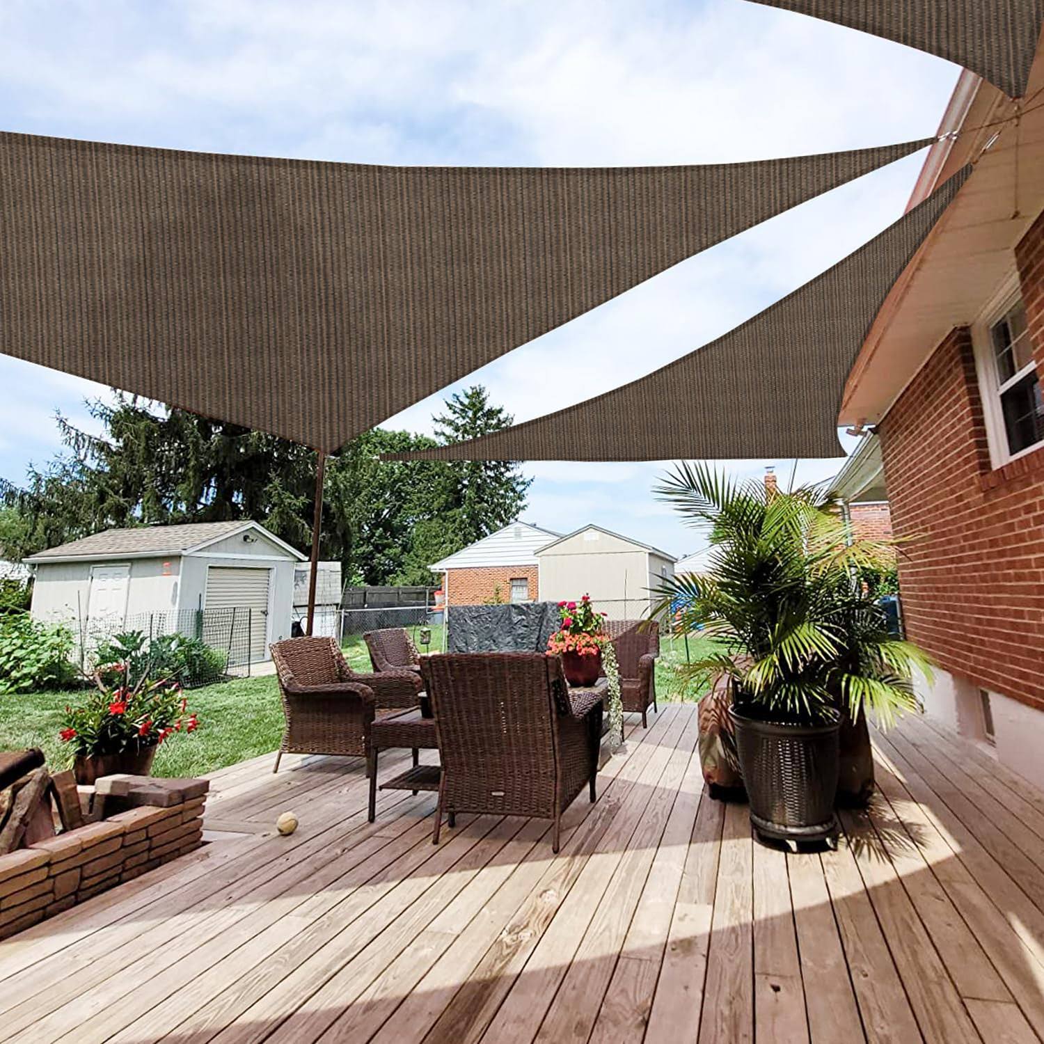 Patio Paradise 10' x10'x 10' Brown Sun Shade Sail Triangle Canopy - Permeable UV Block Fabric Durable Outdoor - Customized Available