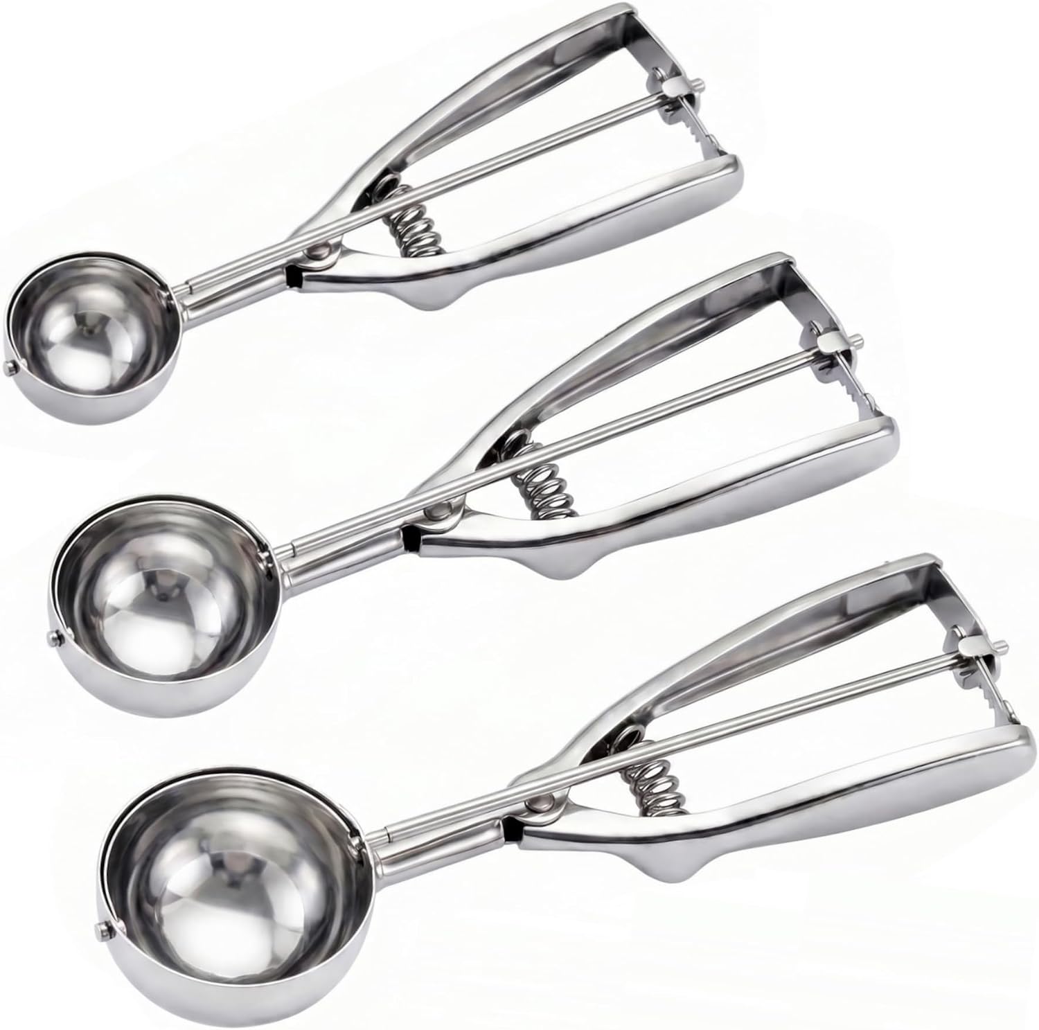 Ice Cream Scoop, 3Pcs Cookie Scoop Set, 18/8 Stainless Steel Cookie Dough Scoop, Cookie Scoops for Baking Set of 3, Ice Cream Scooper with Trigger Release, Cookie Scooper for Baking