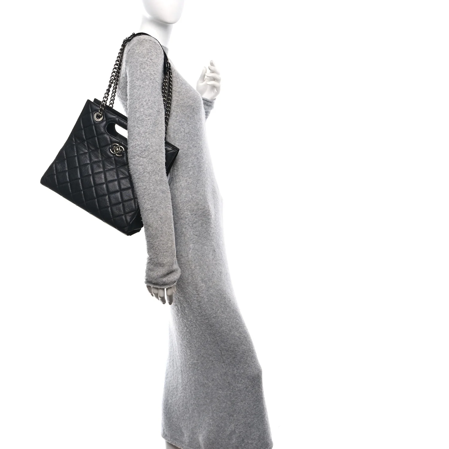 Goatskin Quilted Small Perfect Edge Shopping Tote Black